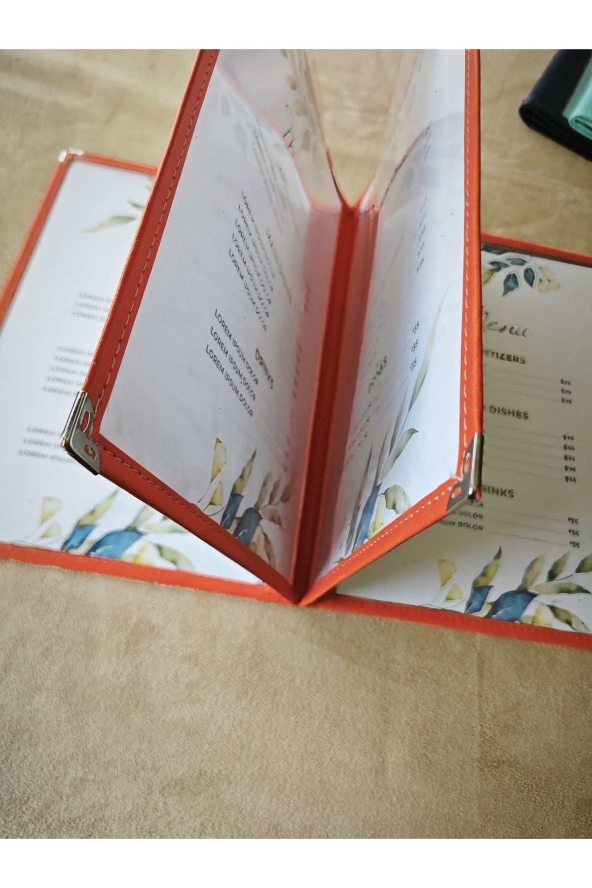 ankara menü-(1 piece ] Leather Binding A4 4 Sheets 8 Page Capacity Transparent, PVC, Acetate Menu Case 3