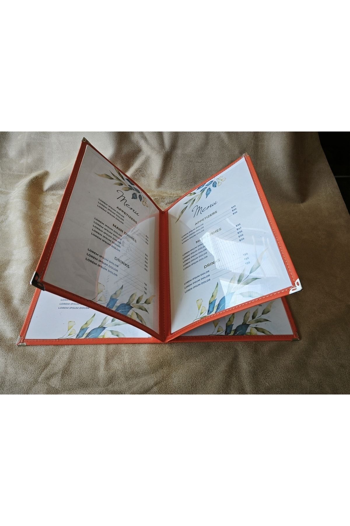 ankara menü-(1 piece ] Leather Binding A4 4 Sheets 8 Page Capacity Transparent, PVC, Acetate Menu Case 5