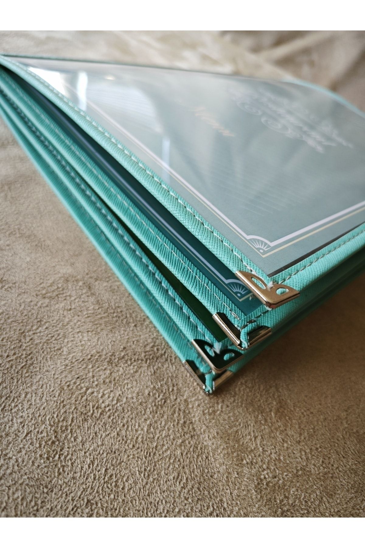 ankara menü-(1 piece ] Leather Binding A4 4 Sheets 8 Page Capacity Transparent, PVC, Acetate Menu Case 8