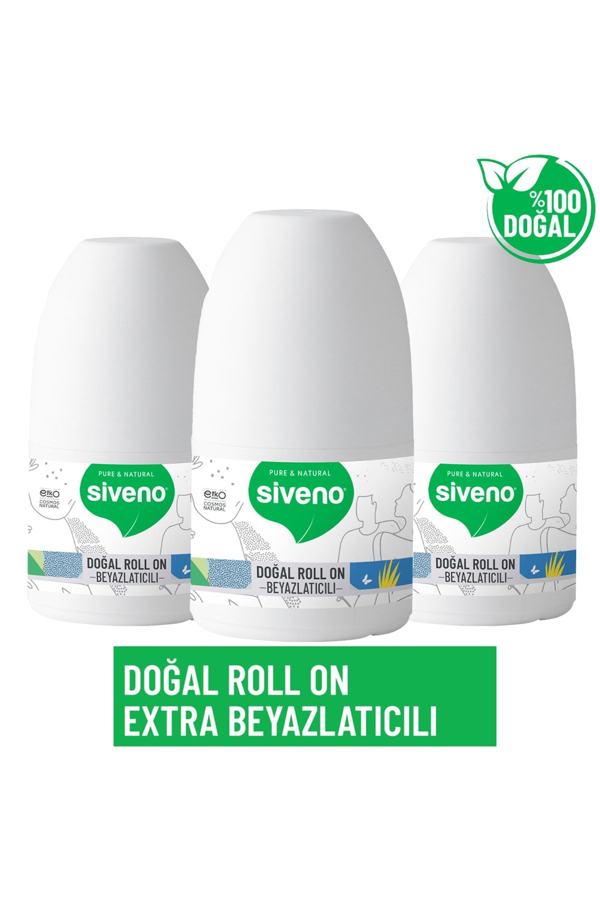 Siveno %100 Doğal Roll-On Beyazlatıcı Etkili Deodorant Ter Kokusu Önleyici Bitkisel Lekesiz 50 ml X 3 Adet