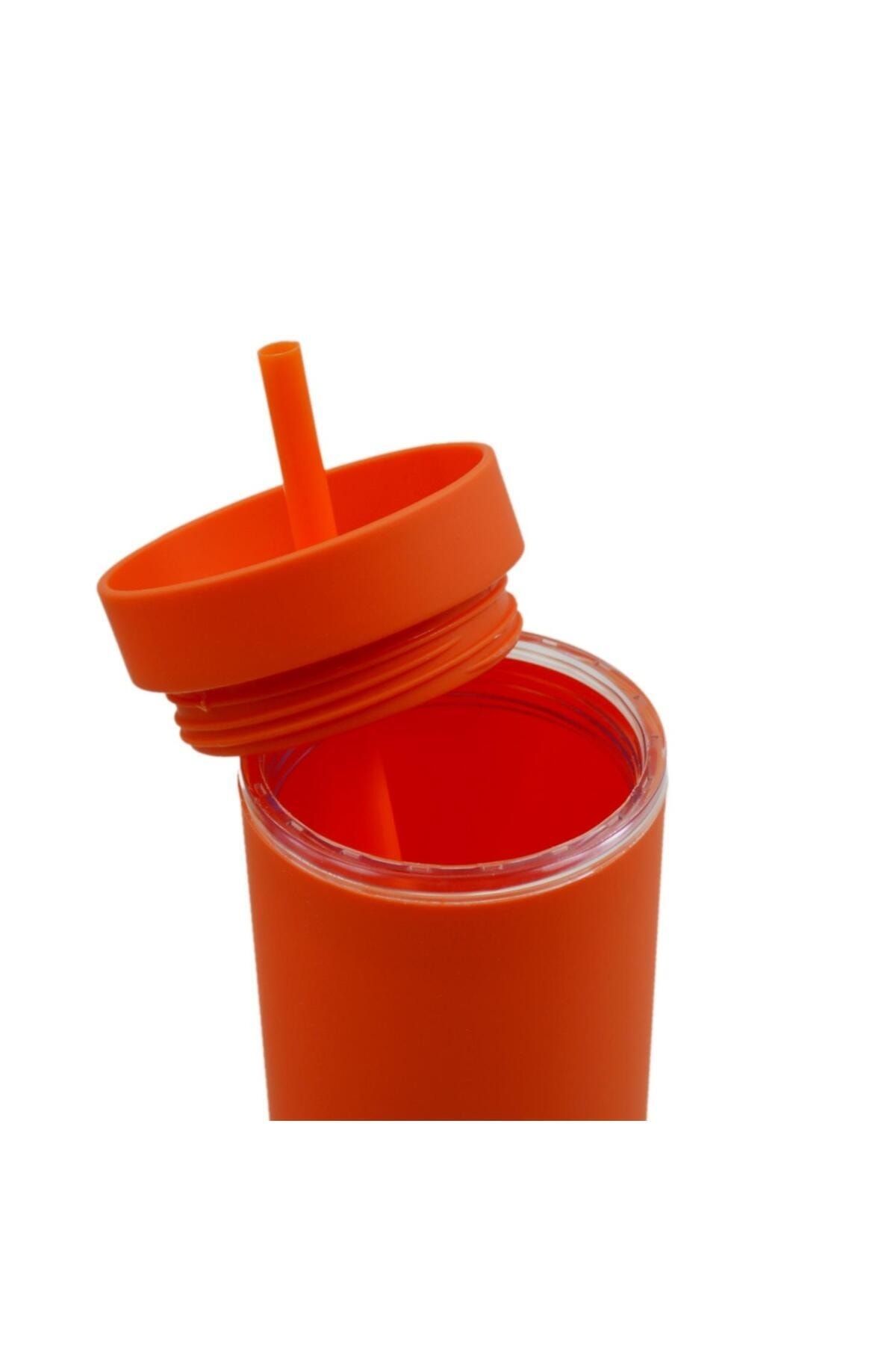 BottleBoss-Double Layer Leak Proof Lid Cup Flask with Straw 480 Ml Orange 3