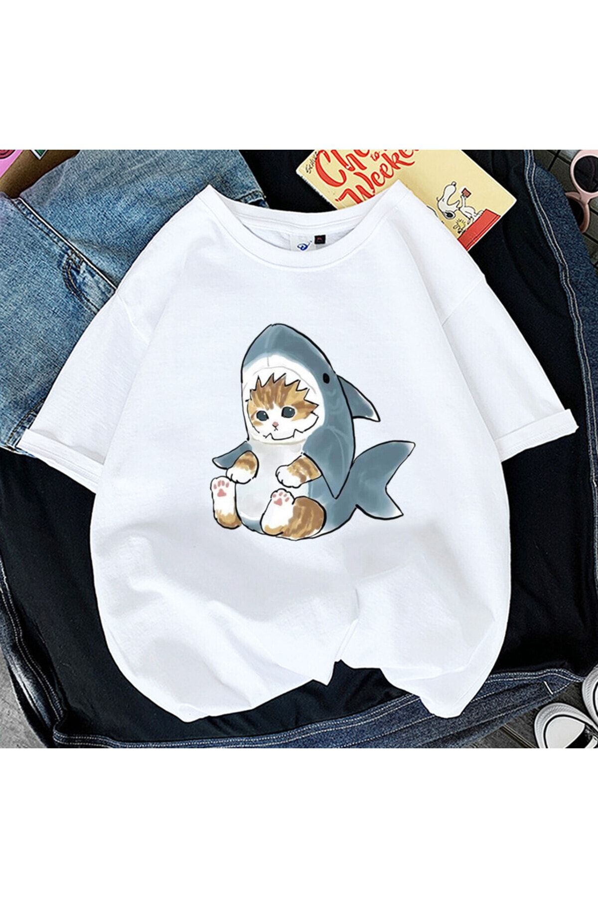 Foxanger на открытом воздухе Kawaii футболка с кошачьей акулой foxangercatshark