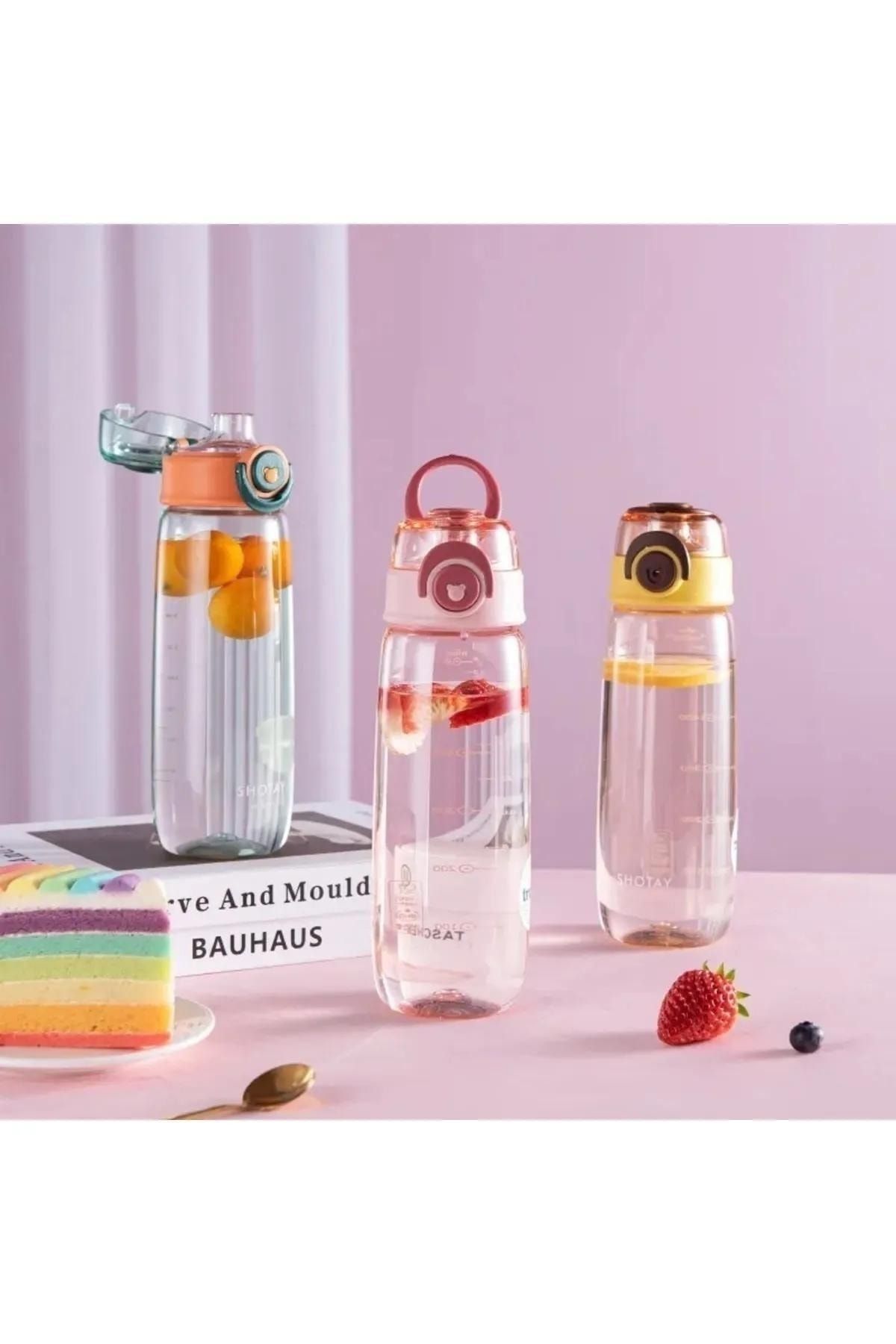 Shotay-650 ml Cute Bear Comfortable Drinking Tritan Water Bottle with Measuring Scale 4