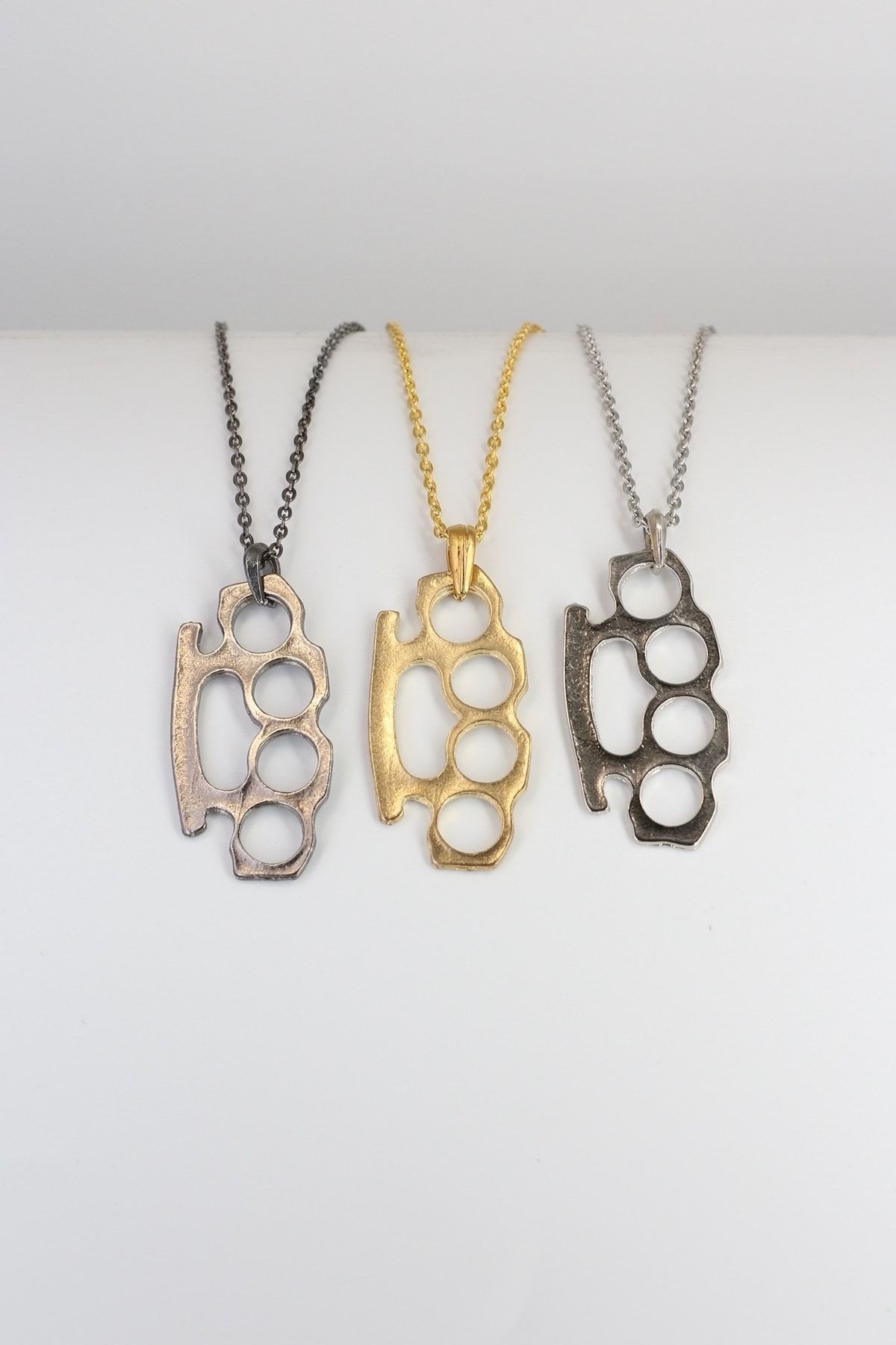 Dukkanka Set of 3 Brass Knuckles Men s Necklace