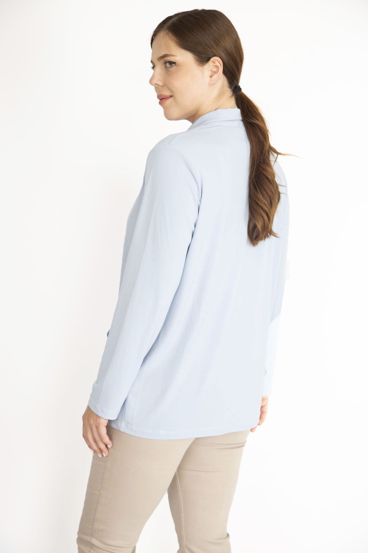 Şans Tekstil-Blauer Damen-Cardigan mit einem Knopf und ungefütterten Taschen, 26a36429 4