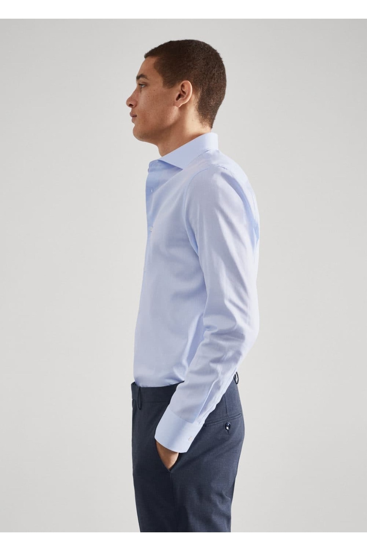 پیراهن مردانه آبی منگوMANGO Man | 47025911 اورجینال - تصویر 7