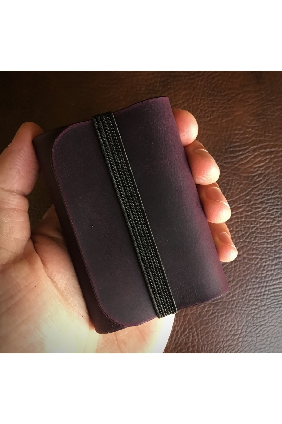 Handmade Genuine & Genuine Leather Purple Color Elastic Card Holder/personalized Gifts/souvenirs