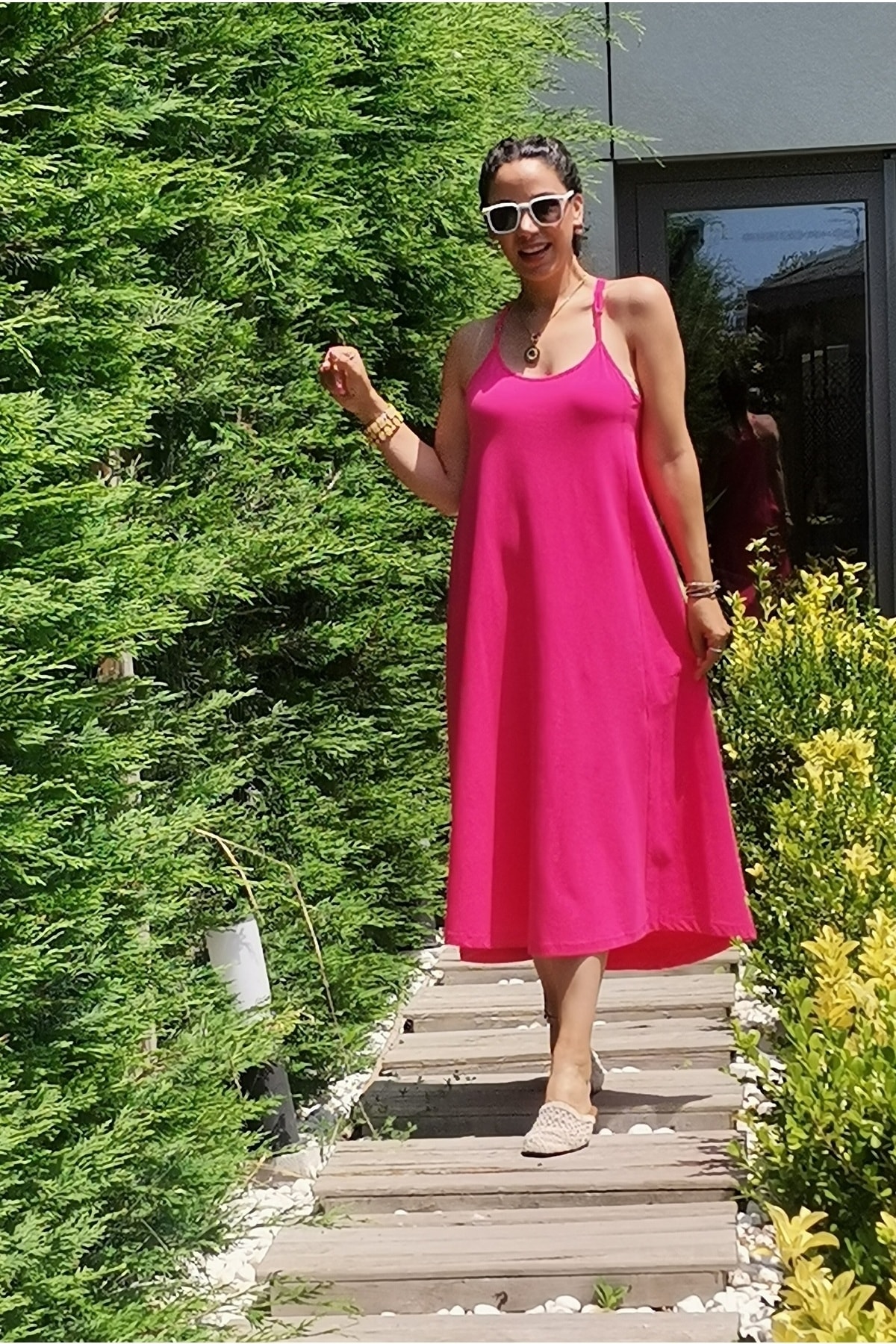 Hailey Askılı Rose Uzun Elbise