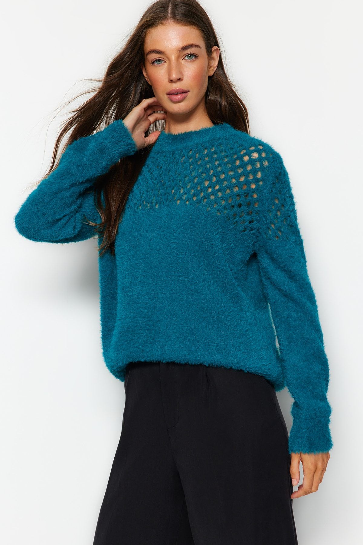 Dark top turquoise sweater