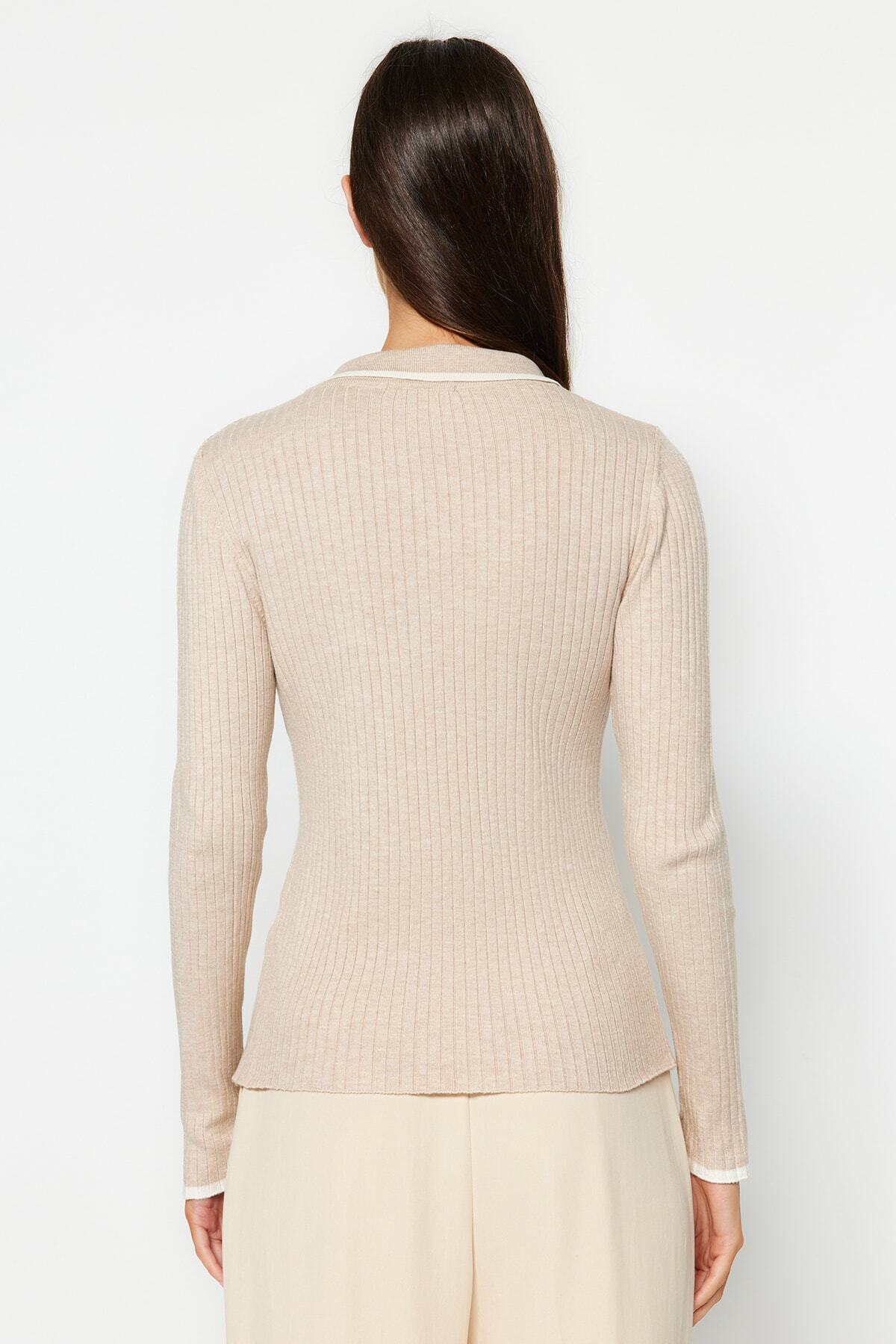 Trendyol Collection-Hochwertiger Strickpullover mit Polokragen in Stein - TWOAW24KZ00808 5
