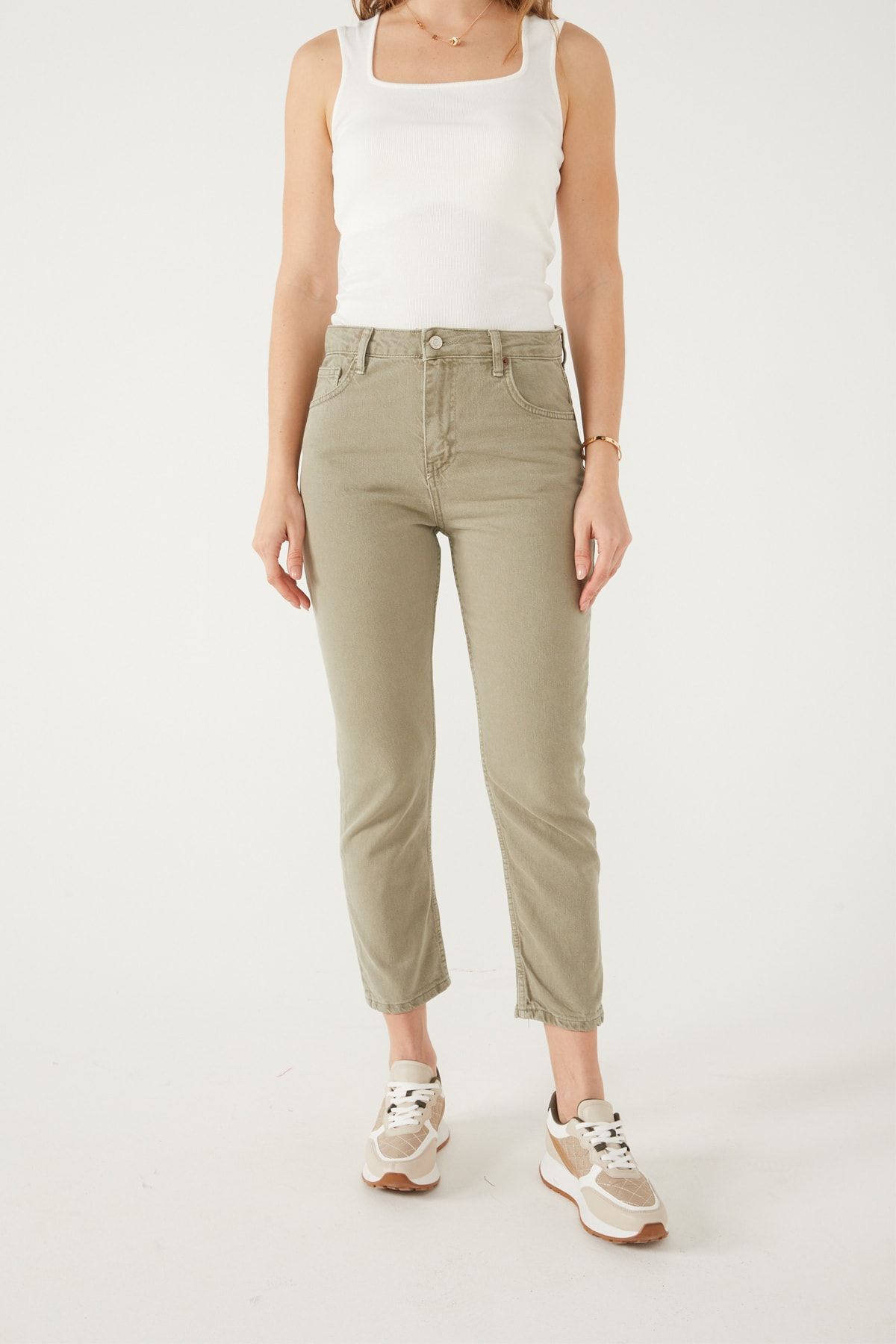 Khaki discount mom pants