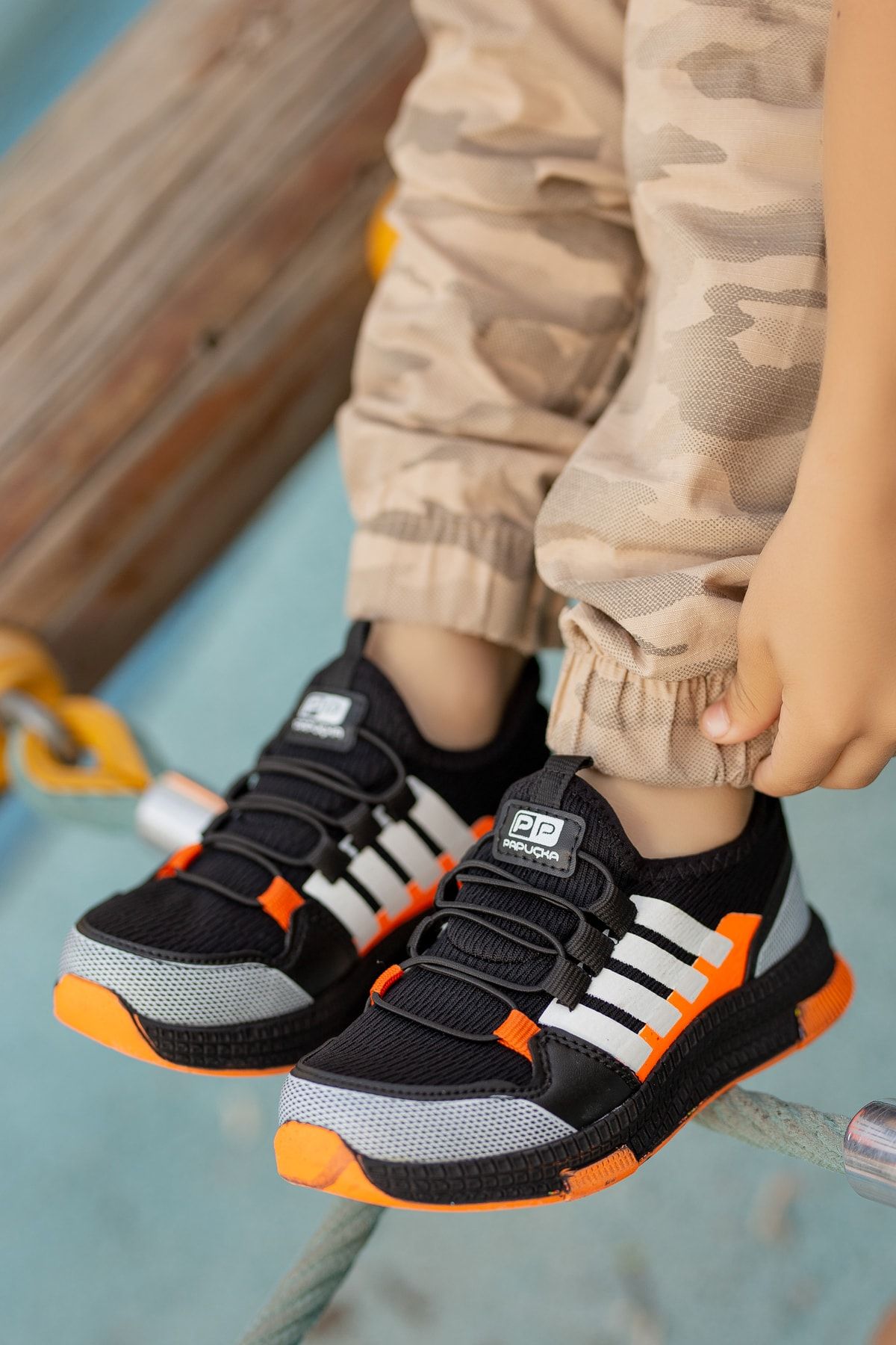 BOUIS Children s Unisex Highlighter Casual Black Orange Lace up