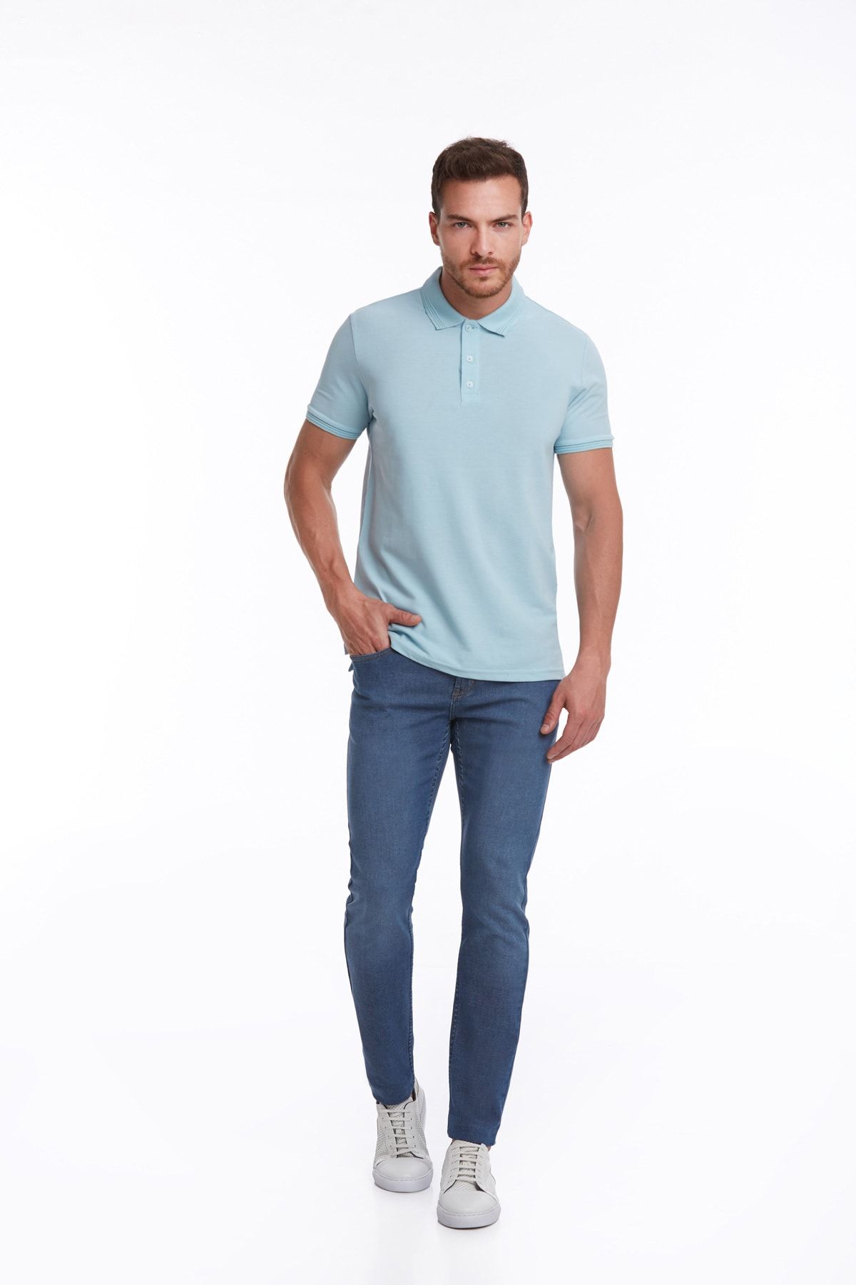 Hatemoğlu-Tricou pentru bărbați, albastru, cu croială normală, uni, 100% bumbac, cu guler polo 6
