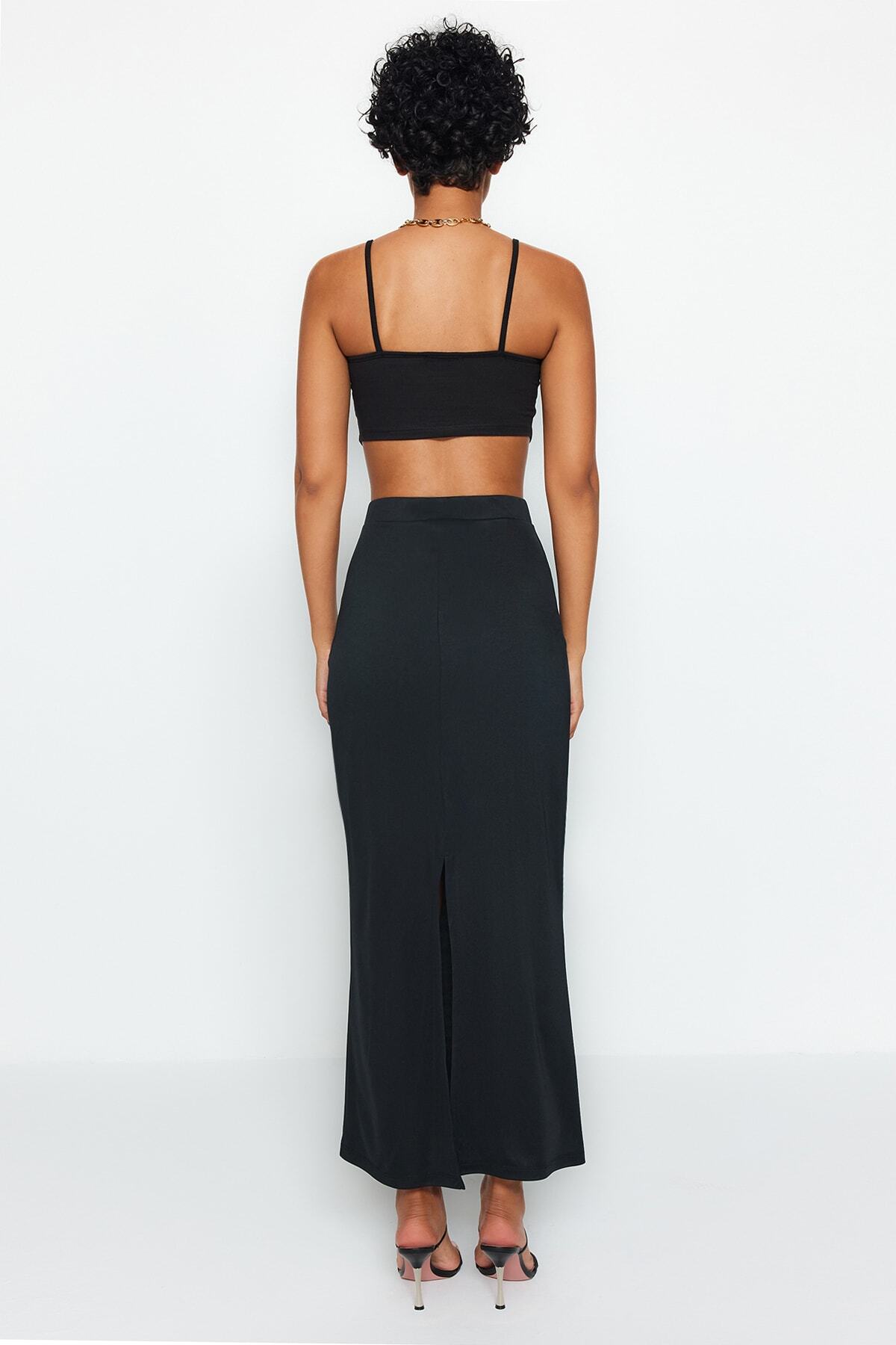 Trendyolmilla  Siyah Maxi Yüksek Bel Esnek Örme Etek TWOSS23ET00372 - Görsel 5