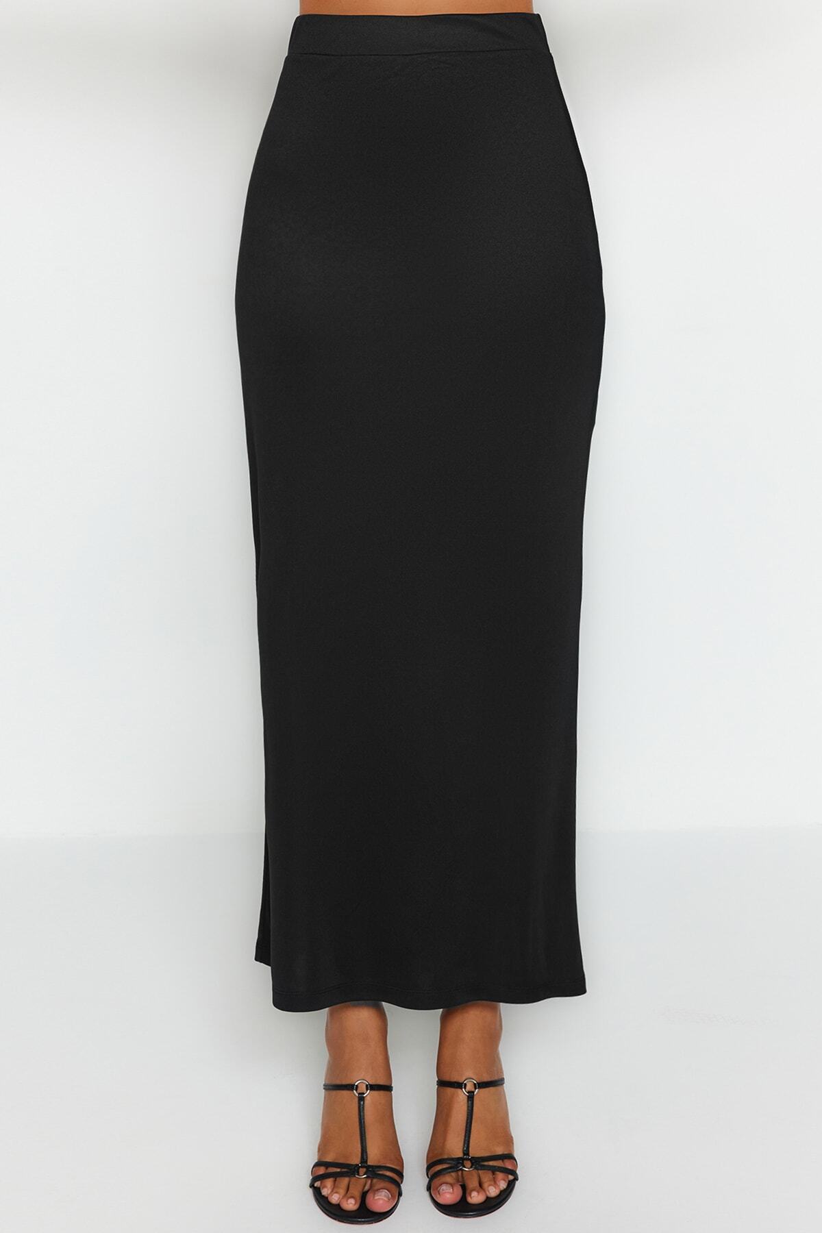 Trendyolmilla  Siyah Maxi Yüksek Bel Esnek Örme Etek TWOSS23ET00372 - Görsel 4