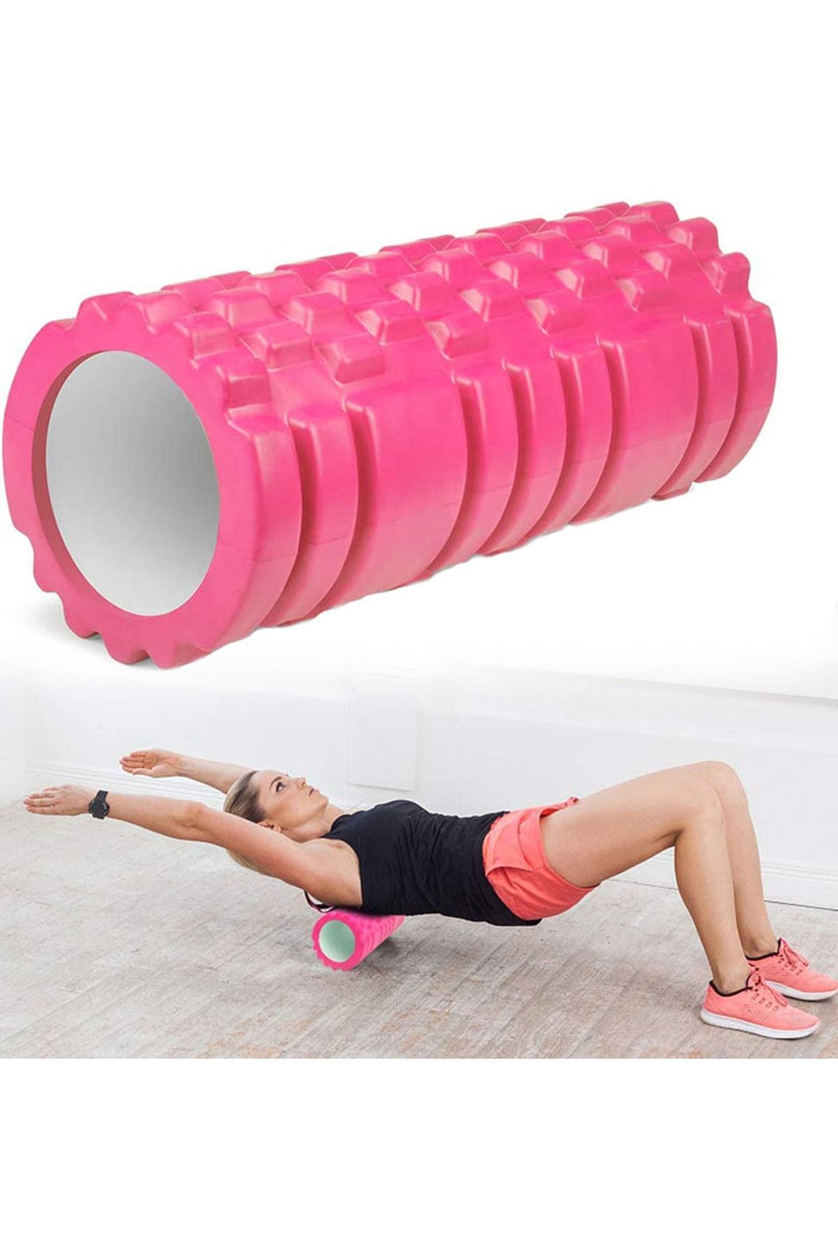 MultiFlexPro Yüksek Yoğunlukta Orta Sert Deluxe Foam Roller Masaj Köpüğü Pilates Masaj Rulosu Pembe