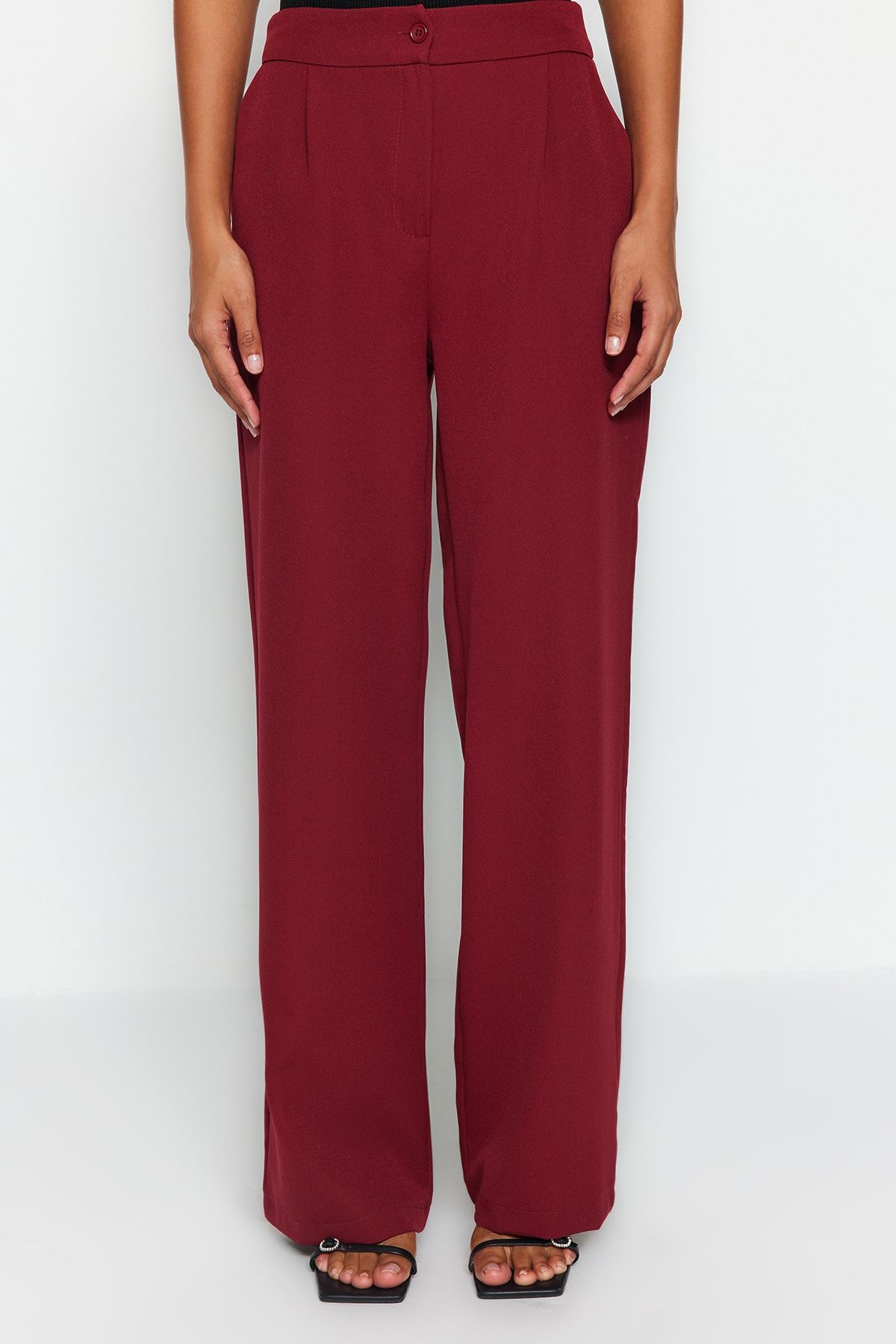 Trendyol Collection-Weinrote gewebte Hose mit weitem Bein – TWOAW22PL0139 4