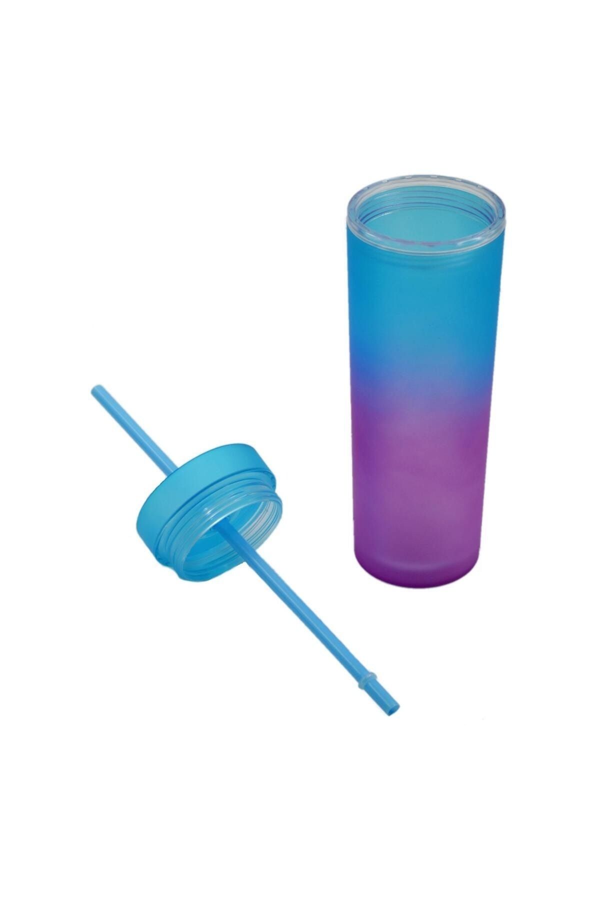 BottleBoss-Double Layer Double Colored Leak Proof Cup Flask with Straw 480 ml Blue 4