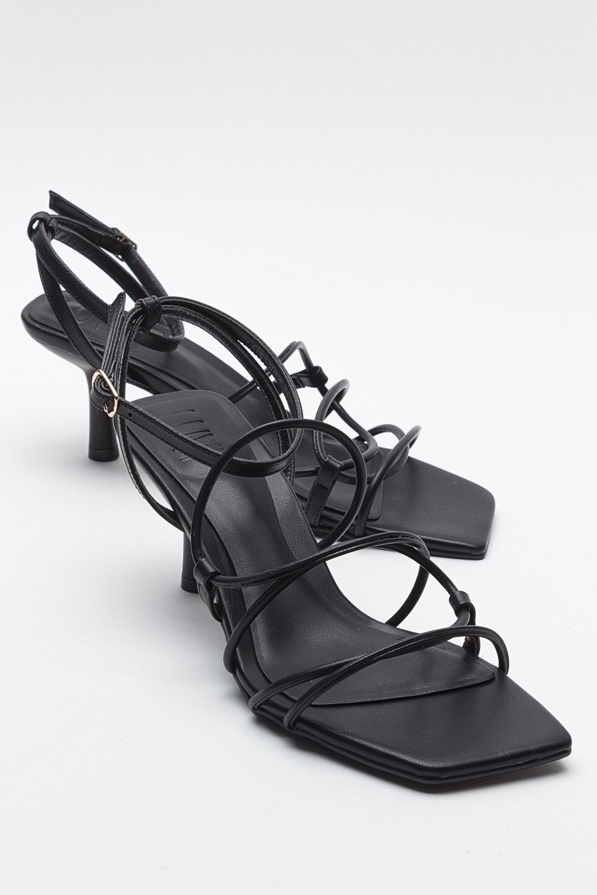 کفش پاشنه کلاسیک سیاه زنانه صندل بمانید اورجینال luvishoes