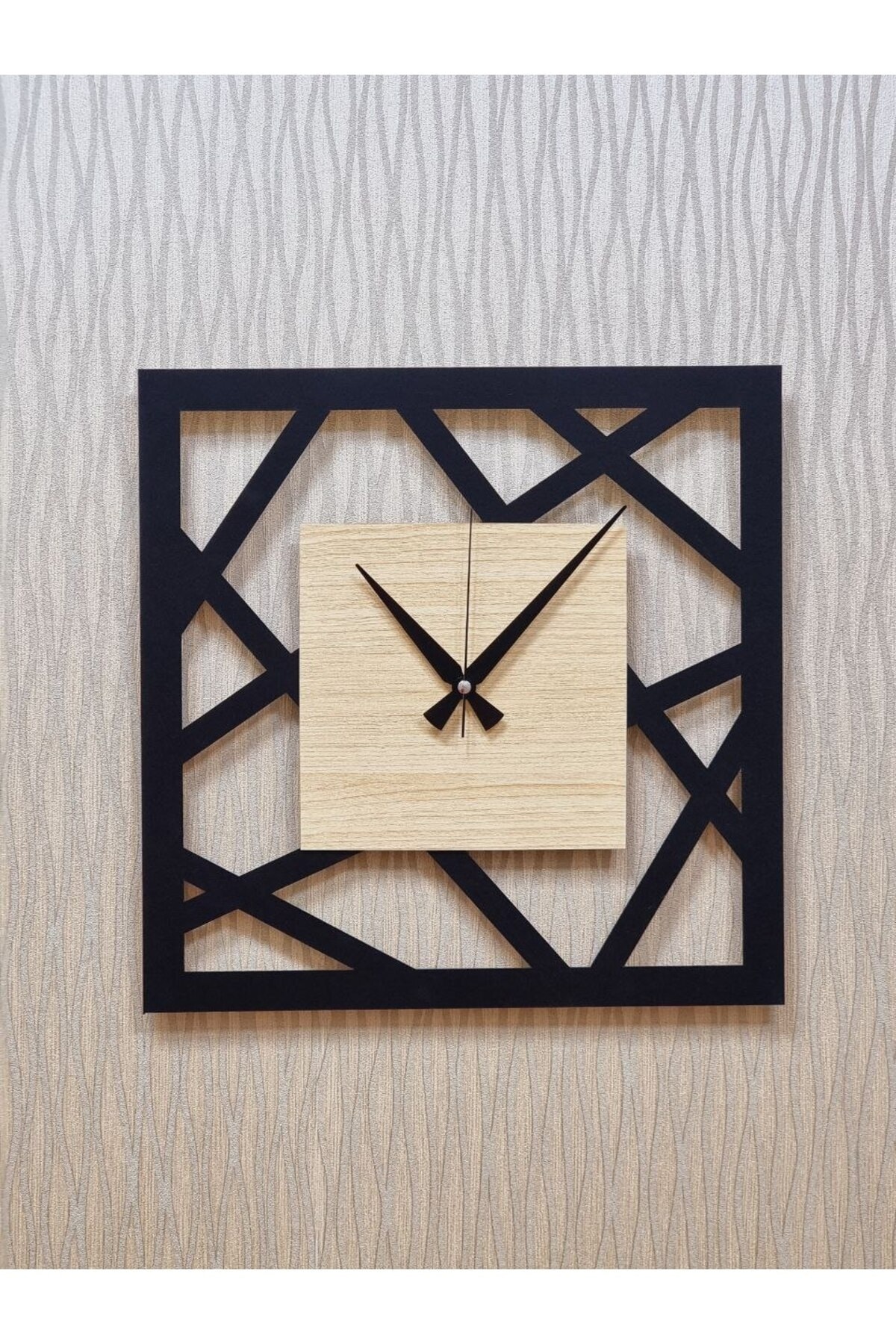 Decorative Wall Clock Wooden (Mite Second Silent Mechanism) Metal Scorpion Yelkovan Black and Beige
