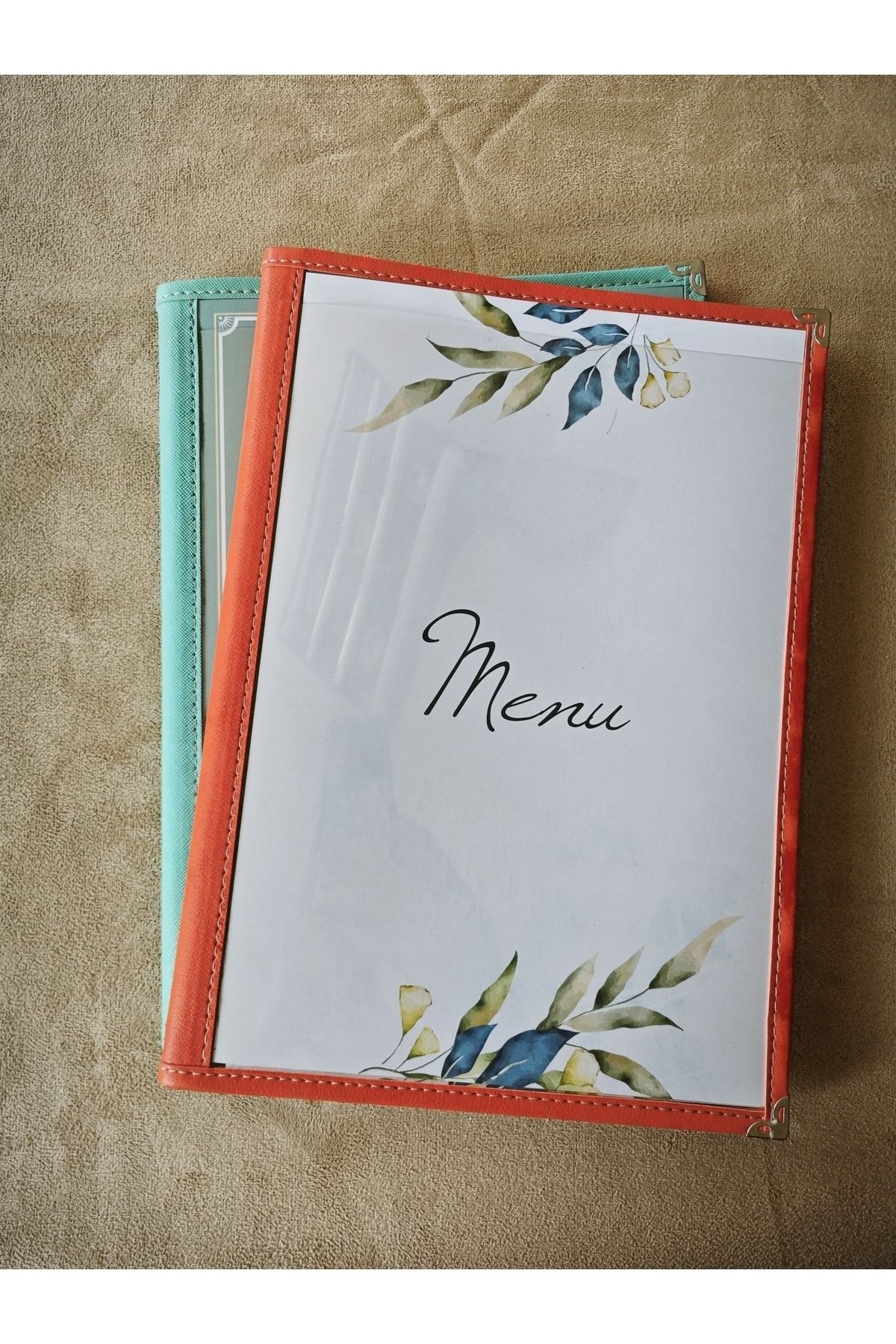 ankara menü-(1 piece ] Leather Binding A4 4 Sheets 8 Page Capacity Transparent, PVC, Acetate Menu Case 2