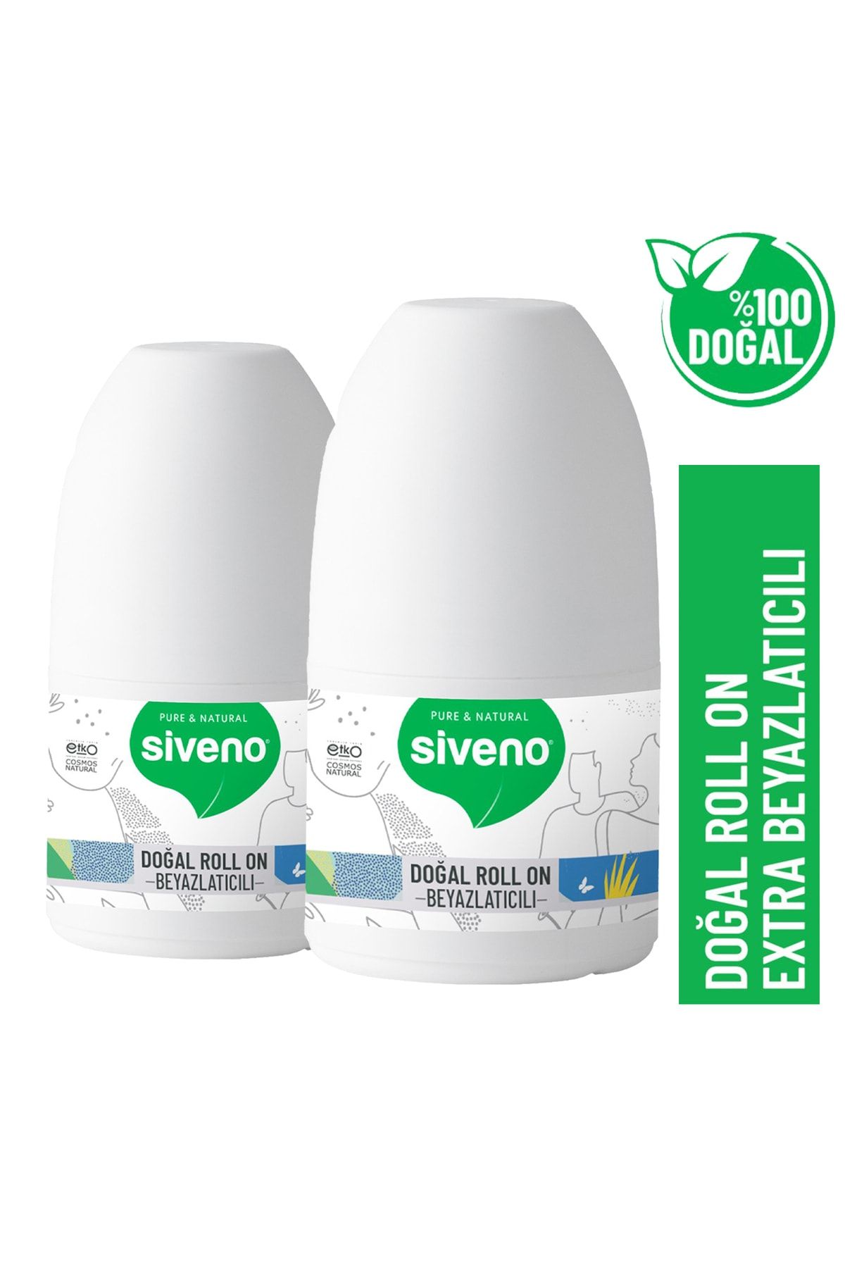 Siveno %100 Doğal Roll-On Beyazlatıcı Etkili Deodorant Ter Kokusu Önleyici Bitkisel Lekesiz 50 ml X 2 Adet