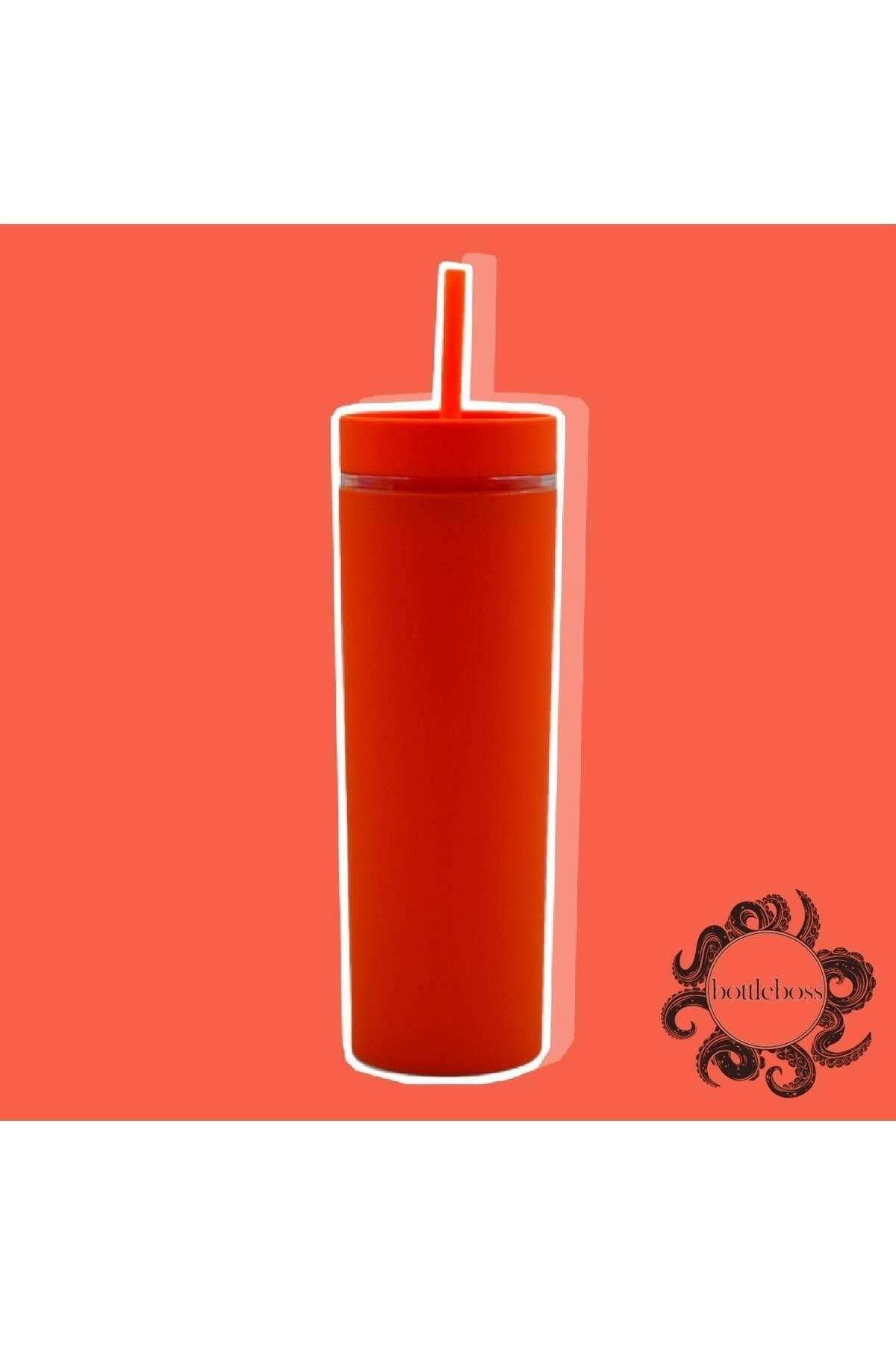 BottleBoss-Double Layer Leak Proof Lid Cup Flask with Straw 480 Ml Orange 1