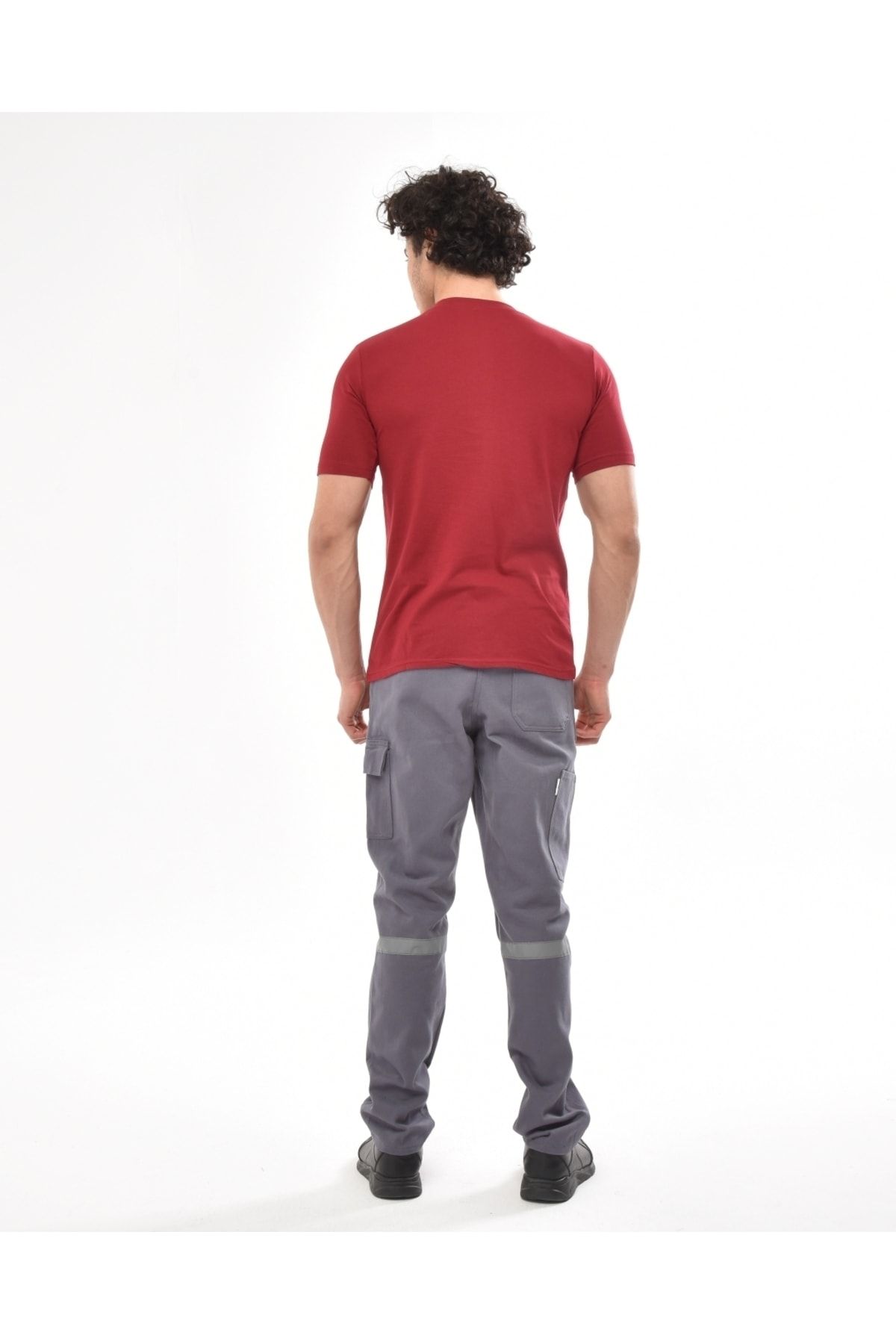 Çamdalı İş Elbiseleri-V-Neck Claret Red Short Sleeve Single Jersey Work T-Shirt - V-Neck T-shirt 4
