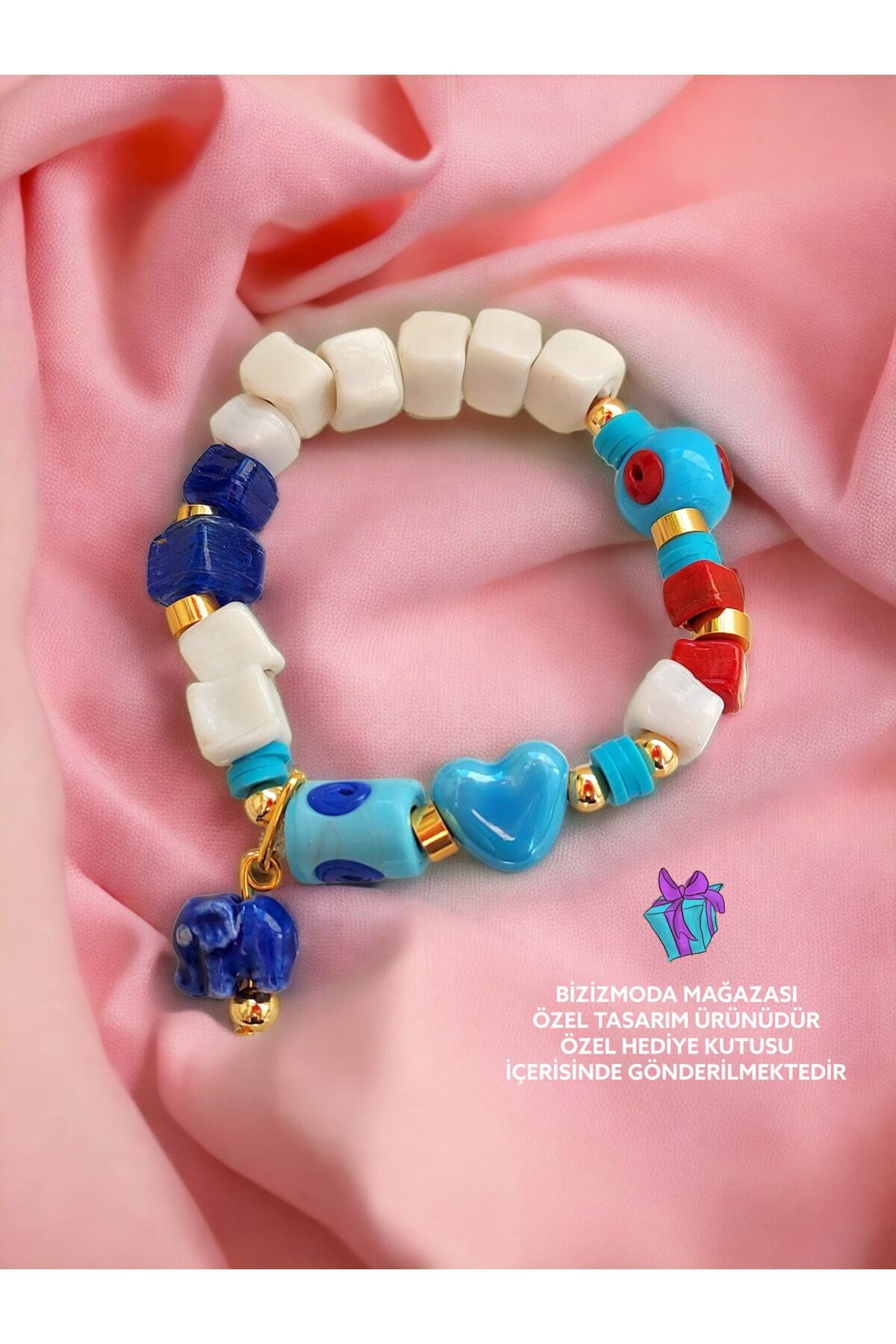 Cam Bodrum Boncuk Charm Nazar Fil Boncuk Bileklik Nazar Boncuklu Fil Charm 3