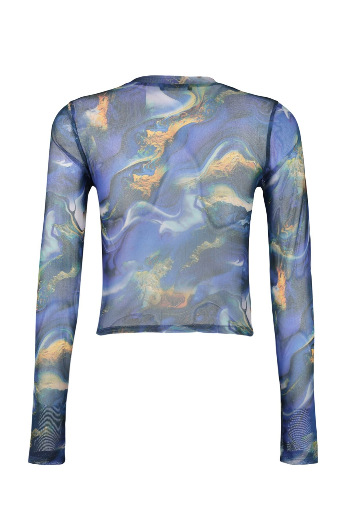 Trendyol Collection-Multicolor Printed Tulle Fitted Crop Stretchy Knitted Blouse TWOAW24BZ00030 8