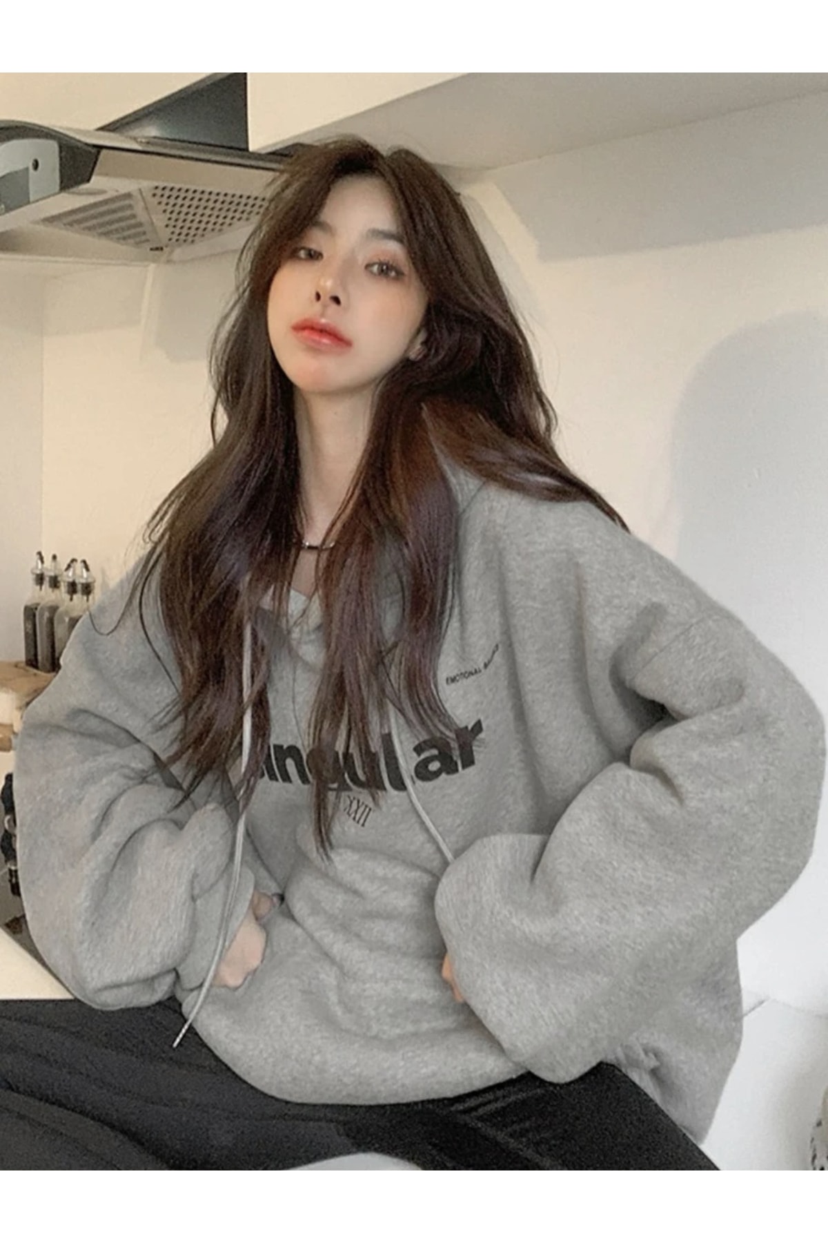 MOONBULL Ünisex Singular XXL baskılı kapüşonlu oversize sweatshirt görsel 5