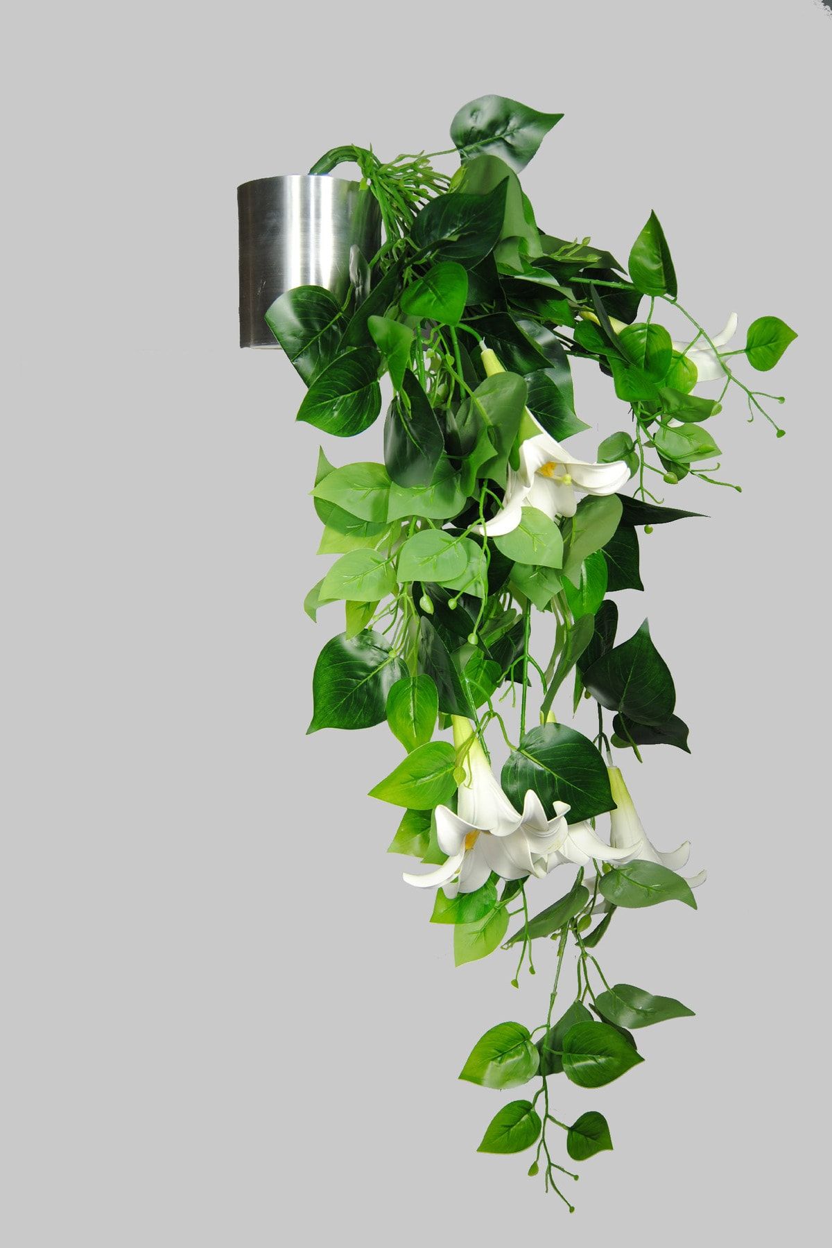 Lilac Home-Artificial Flower Lily Ivy with Greenery in a Galvanized Pot 3