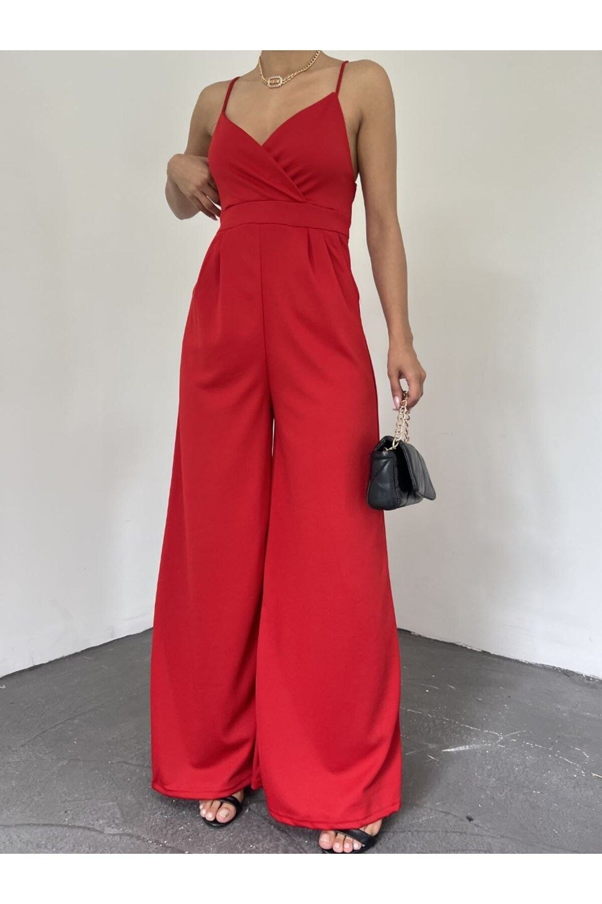 Fav Style Women s Strappy Double Breasted Collar Wide Leg Back Tie
