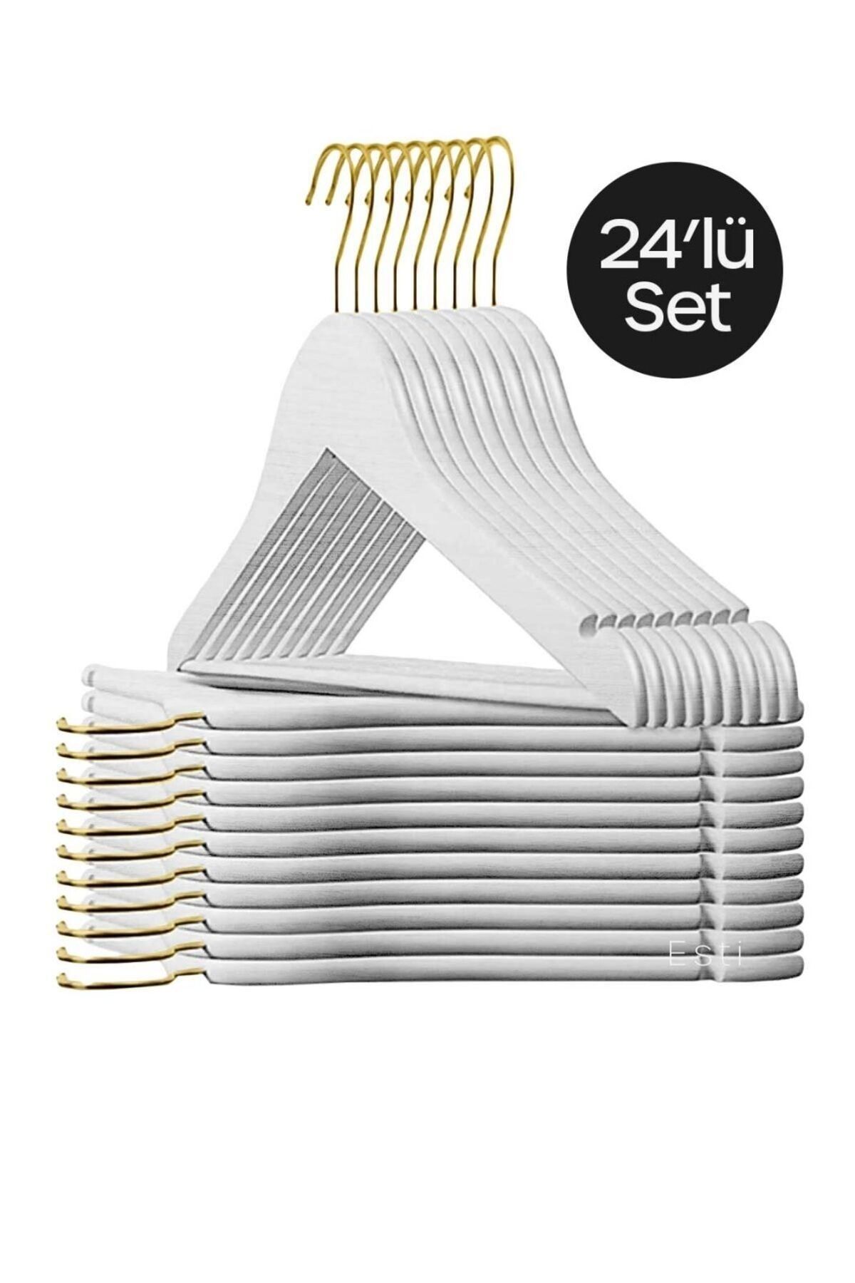 EST 24 Pieces Wooden Look Plastic Hanger Clothes Dress Shirt Hanger with White Gold Hooks