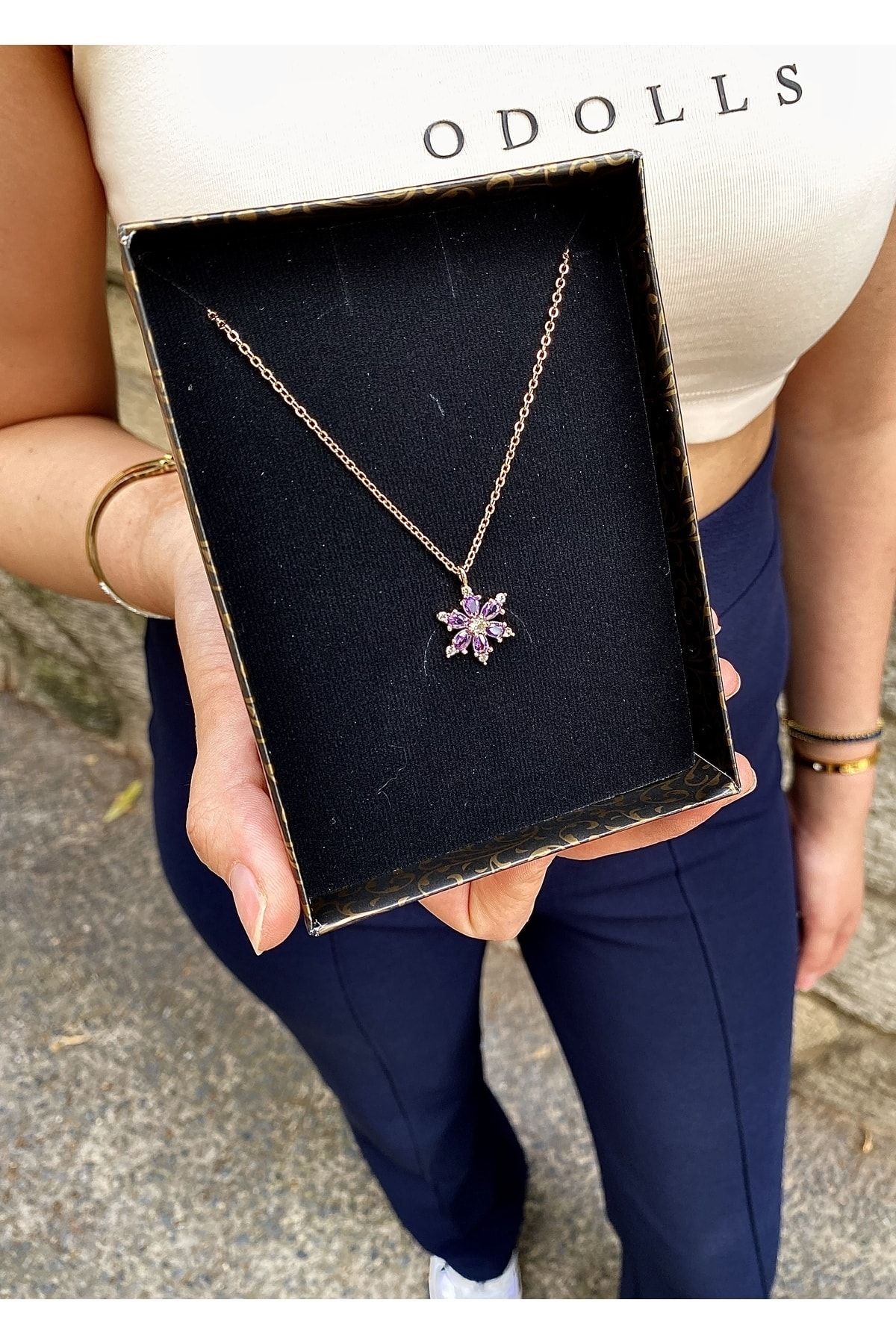 tak tarz m Lotus camellia flower amethyst stone gold chain women s