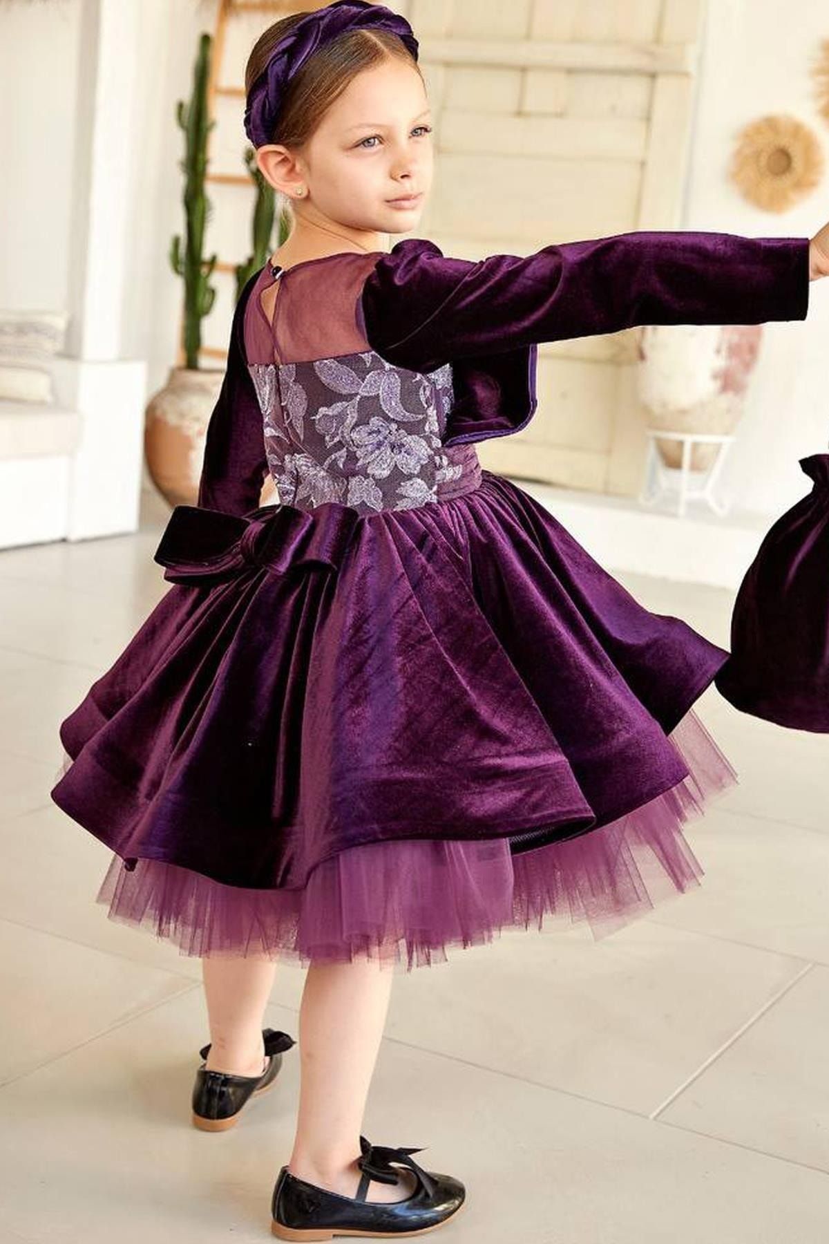 Fluffy top purple dress
