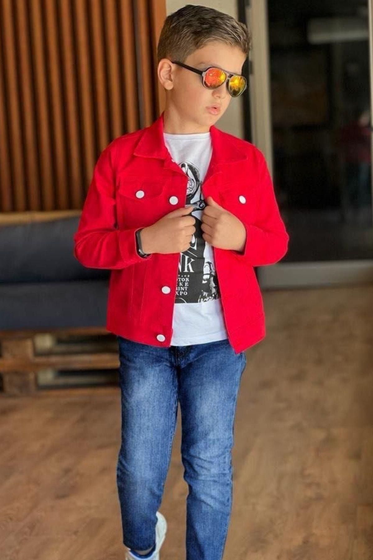 Red denim shop jacket boys