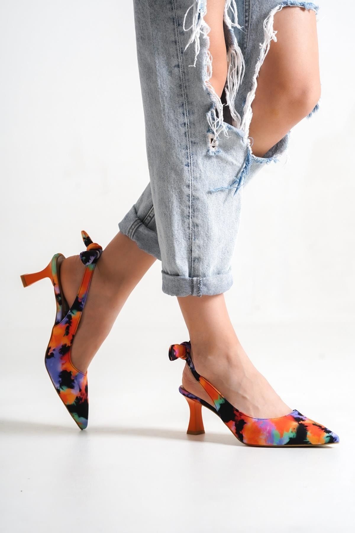 Modabuymus-Minipony Orange Tie-dye Stiletto Low Heel Shoes 2