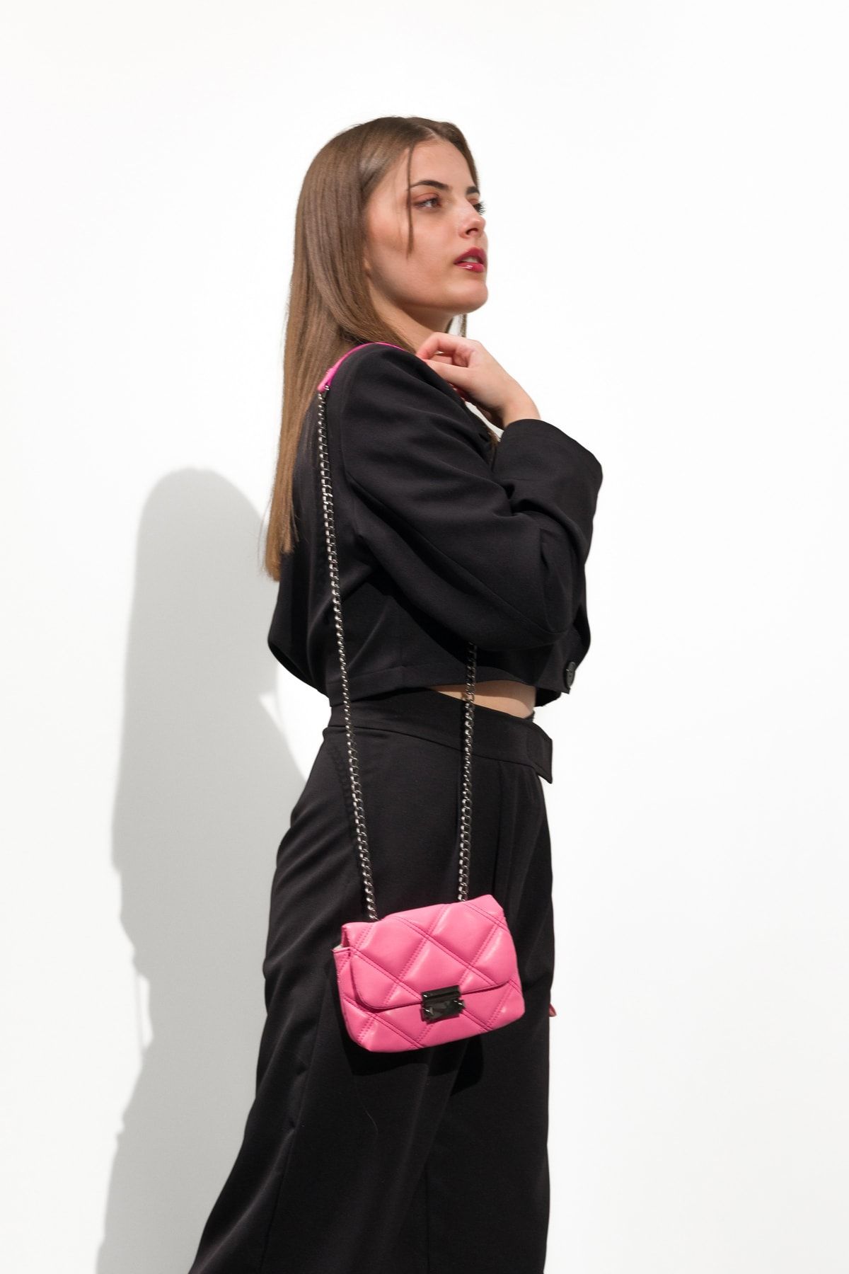 asya butik Shoulder Bag Pink Diamond pattern