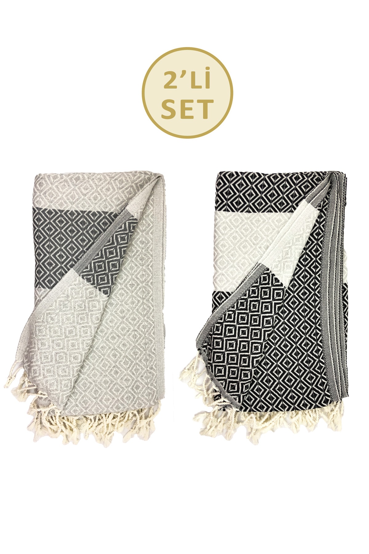 2-Piece Set Beach Towel, Peshtemal Cotton 100x180cm (English Series)