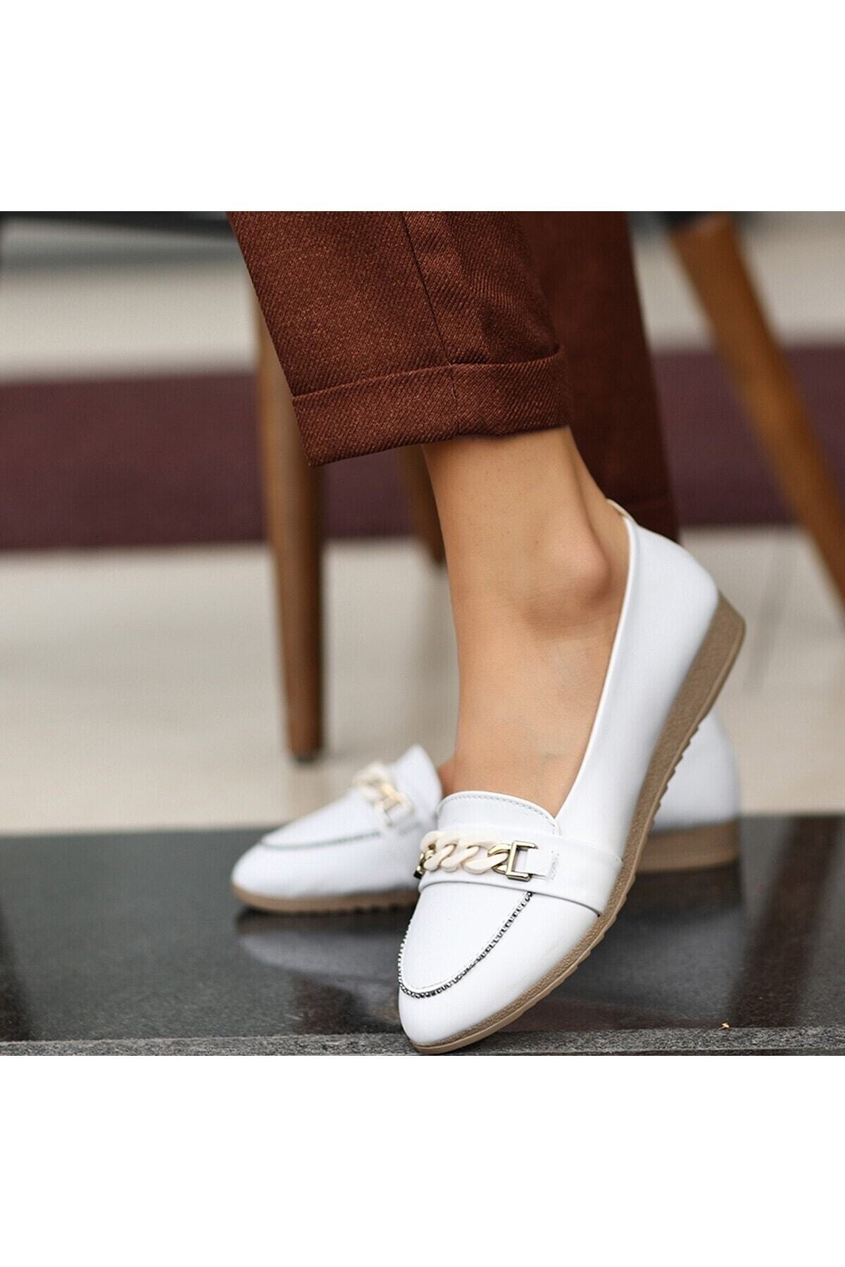 EFN.GİYİM Join Beyaz Cilt Babet Ayakkabı