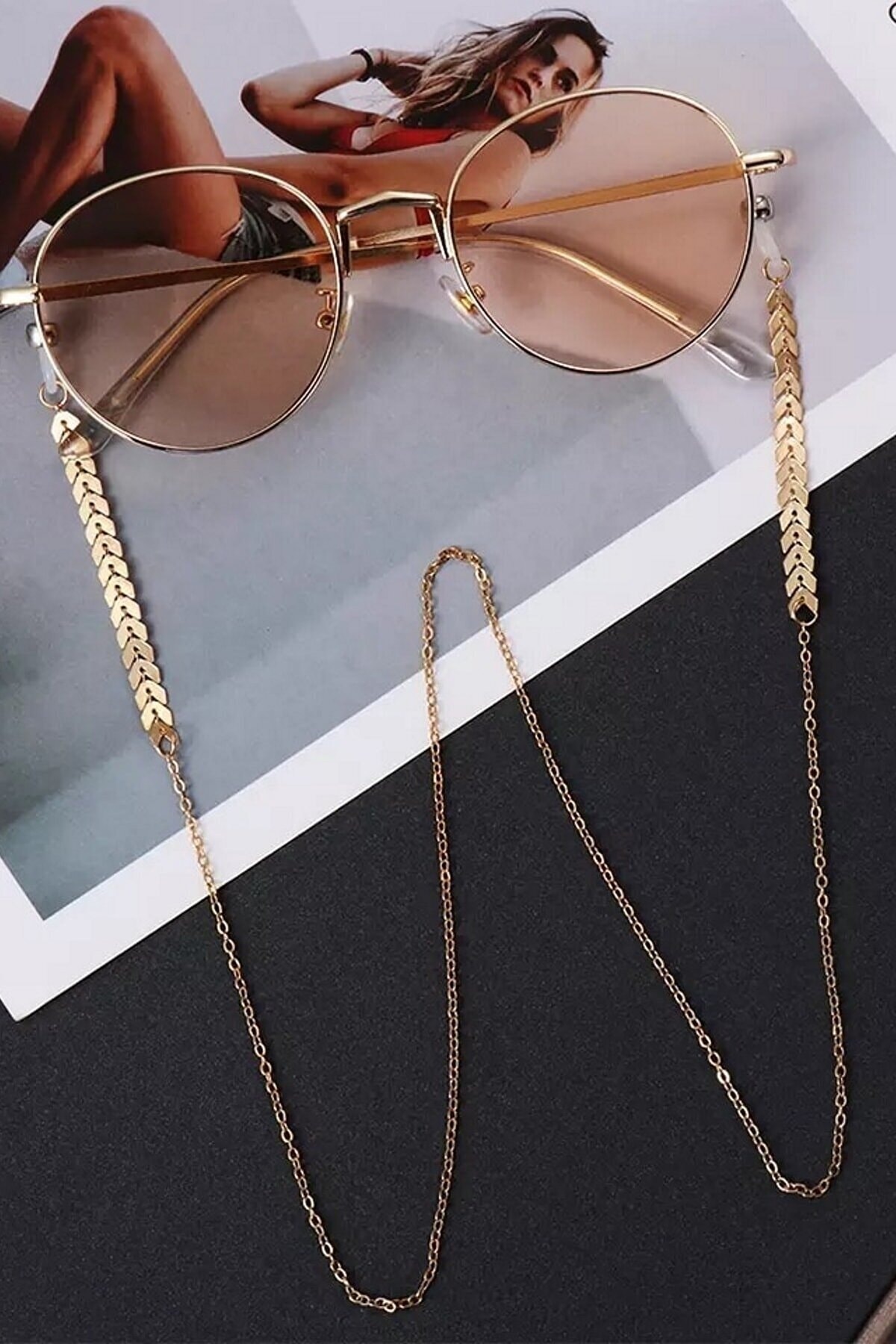 Genel Markalar Çavuş Zincir Detaylı Lüks Gözlük Zinciri Altın Kaplama