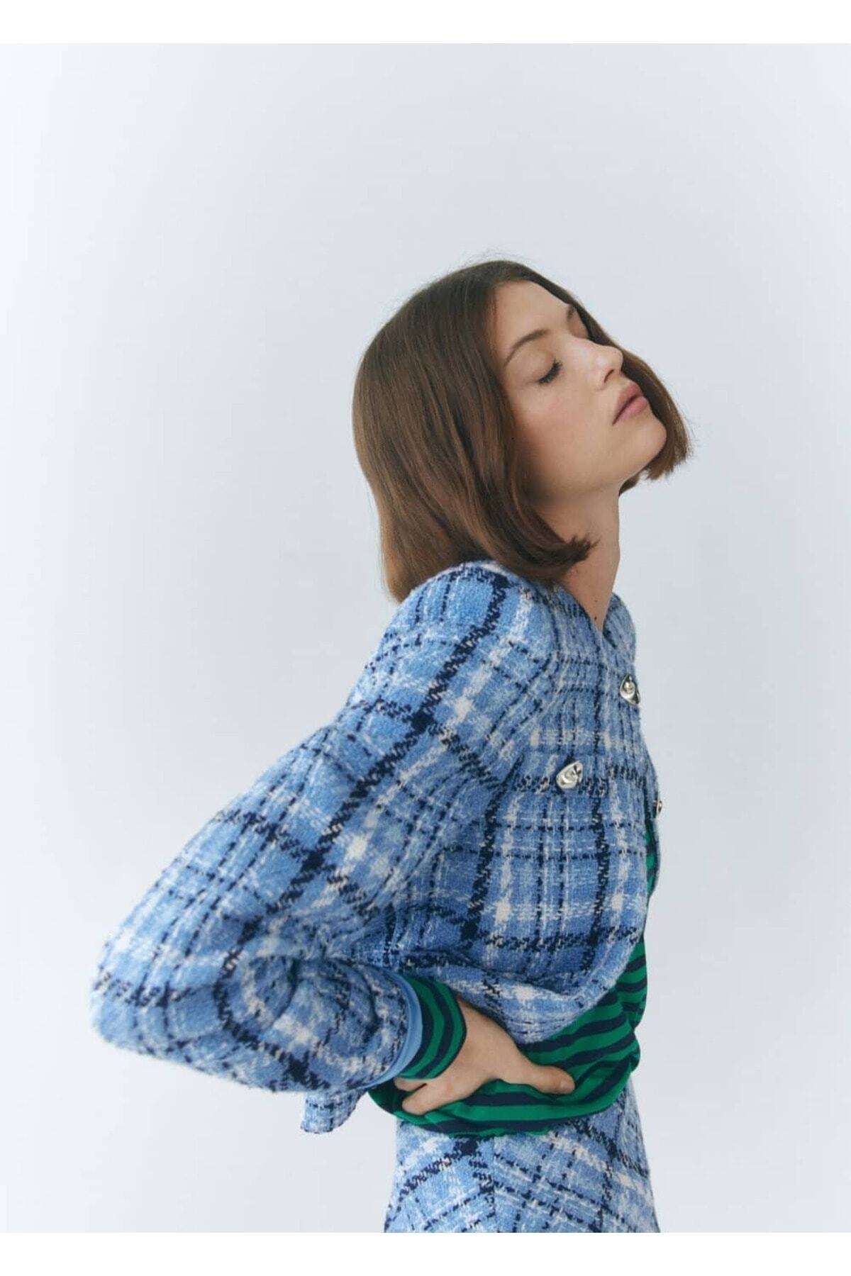 MANGO Woman-Jachetă de damă din tweed în carouri 7
