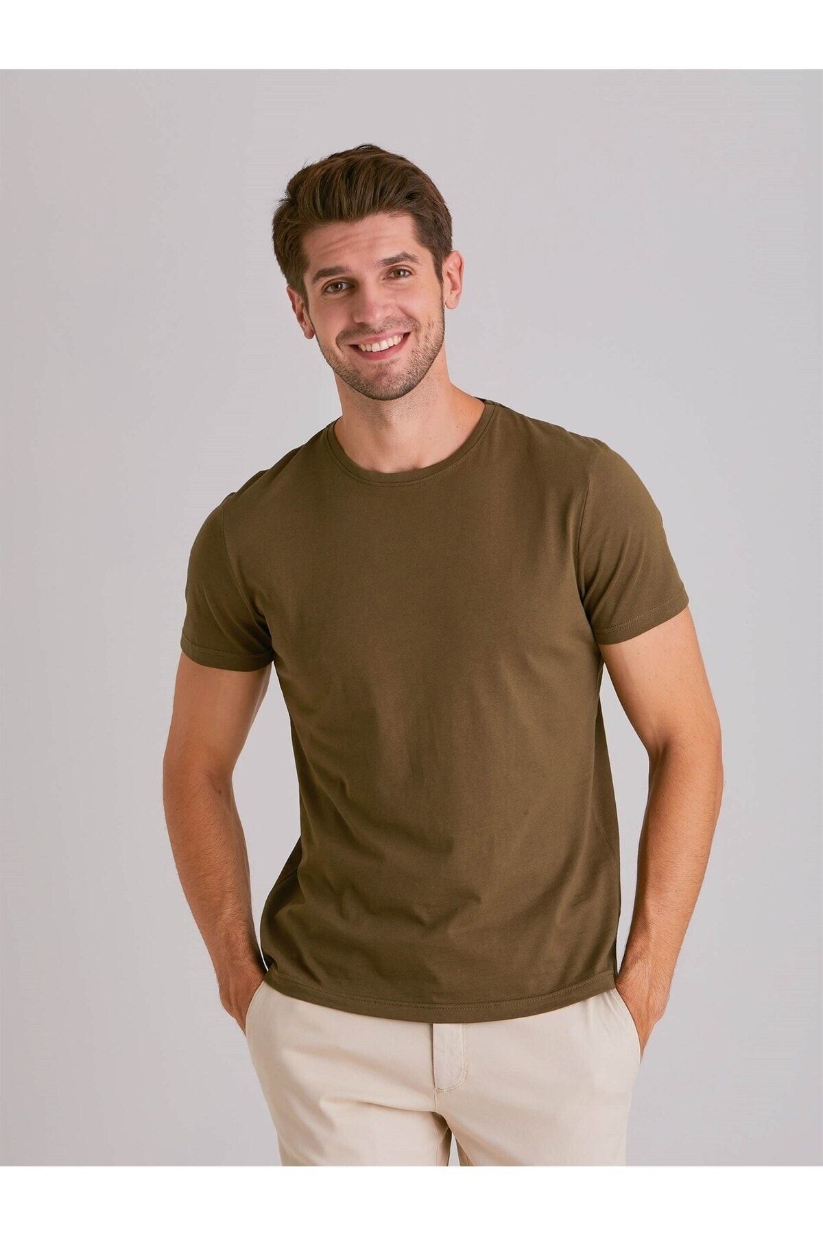 تی شرت مردانه صاف یقه گرد قهوه ای دوفی Dufy (برند ترکیه)