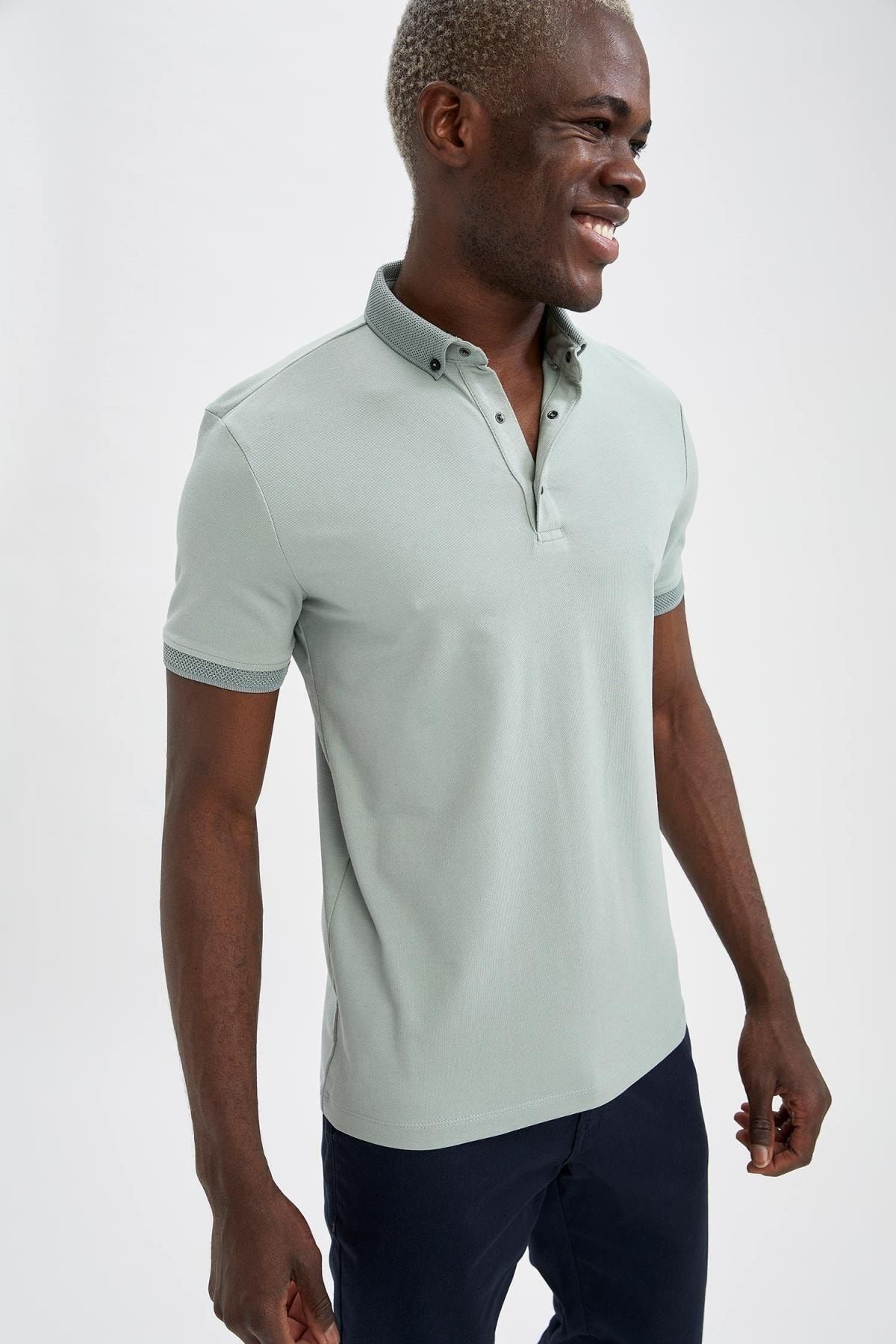 Defacto Slim Fit Polo Neck Basic Short Sleeve Cotton T Shirt