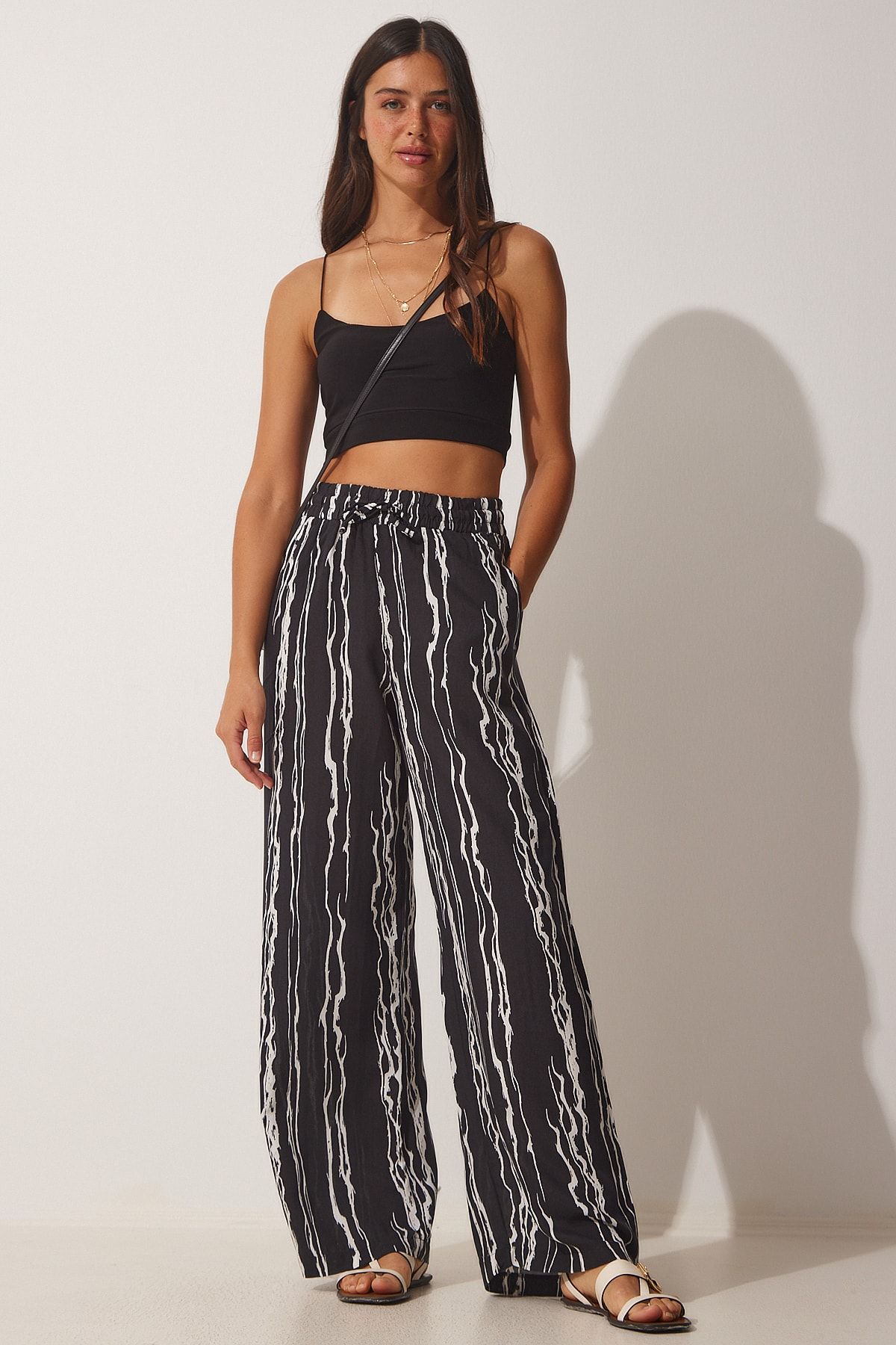 Black viscose wide leg trousers top