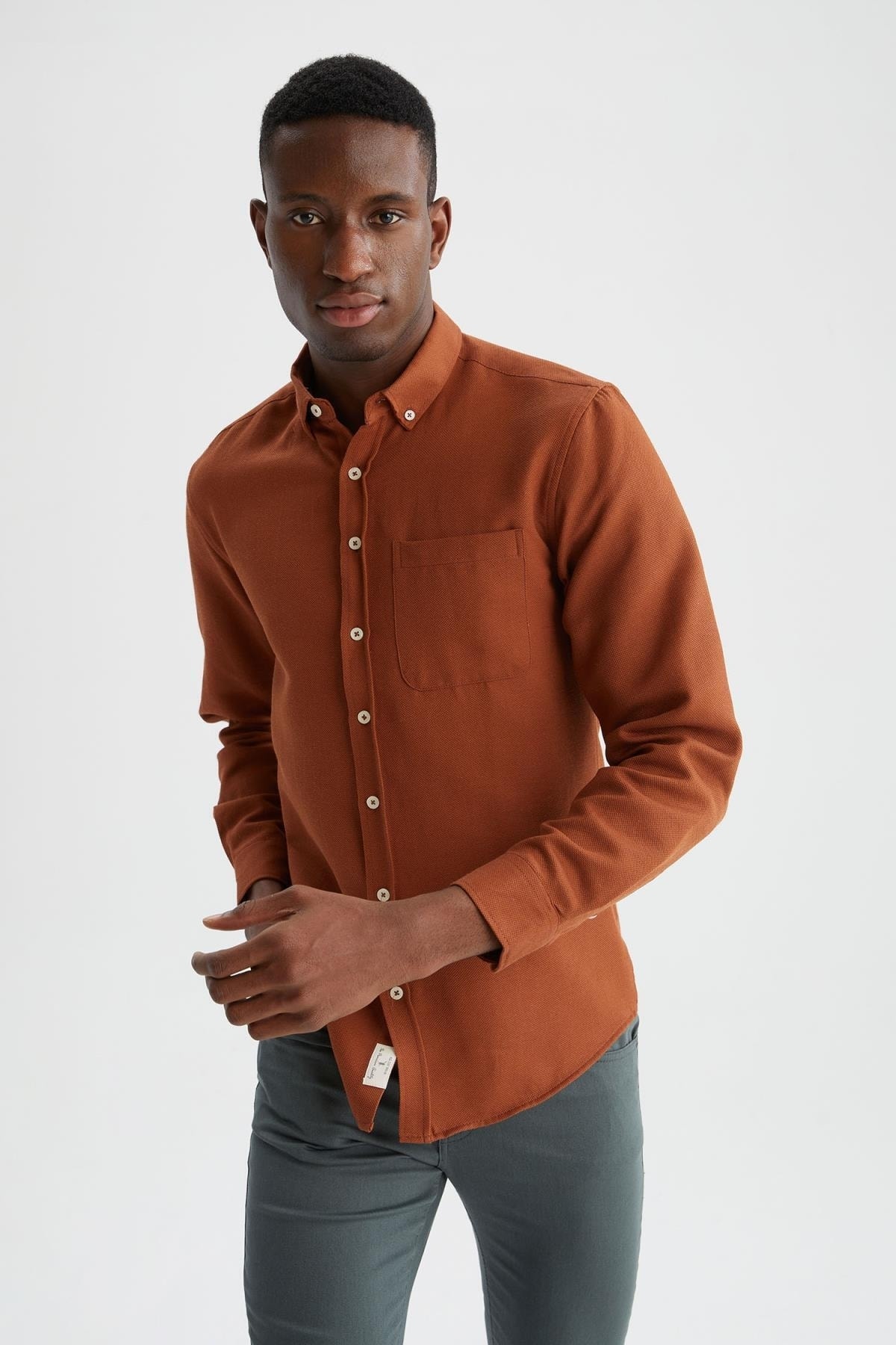 پیراهن مردانه قهوه ای دفکتو | T2066AZ22SP اورجینال - تصویر 6