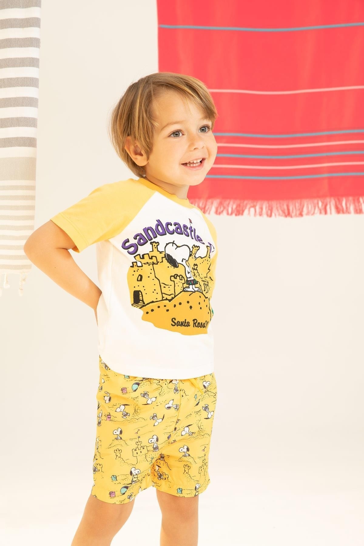 Defacto Erkek Bebek Snoopy Kısa Kollu Tişört Deniz Şort 2'li Takım fotoğrafı 2 (önizleme)