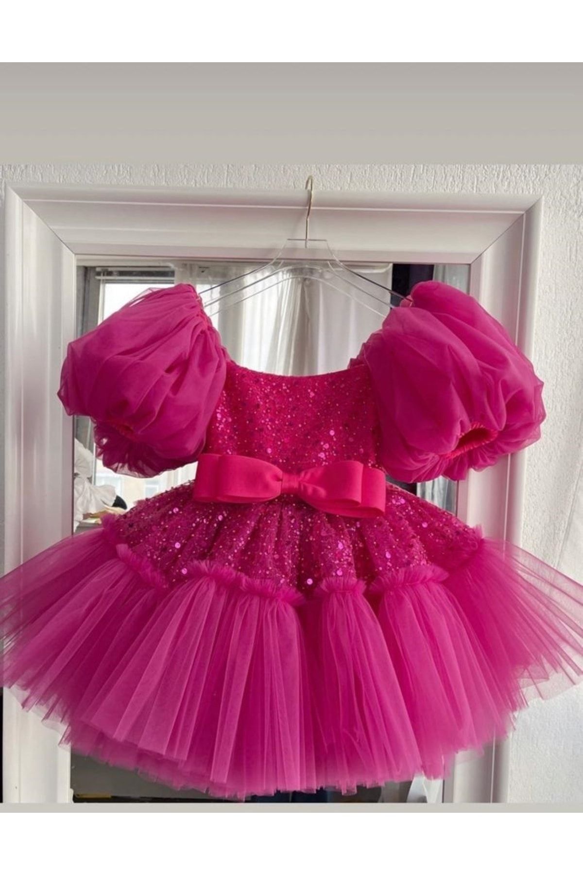 Kız Çocuk Fuşya Renk Doğum Günü Parti Özel Gün Elbisesi