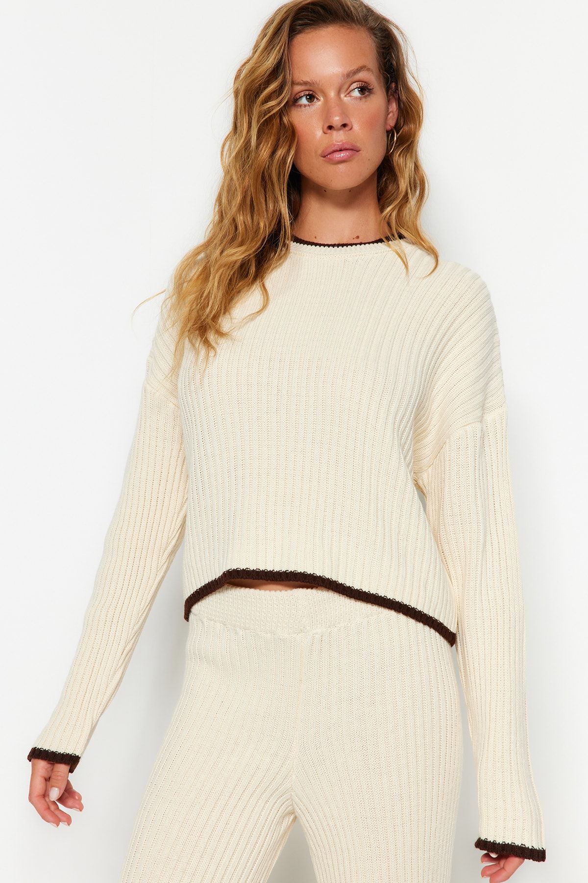 Trendyol Collection-Corded Stone Color Block Crop Knitwear Set - Twoaw24Au00021 3